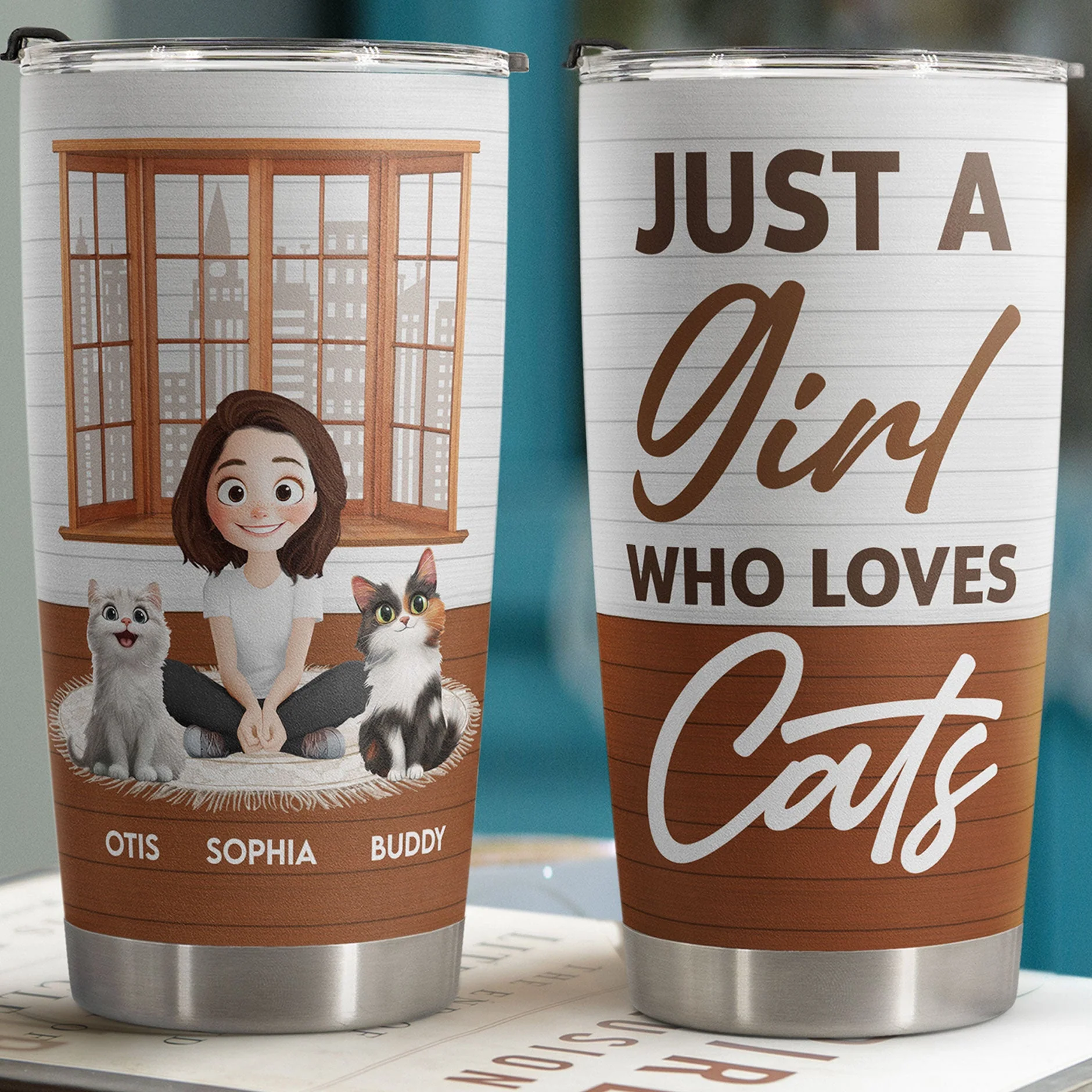 Just A Girl Who Love Cats Cartoon Cat - Personalized Tumbler Cup - Gift for Pet Owners, Pet Lovers, Cat Mom | CLP15 NH96
