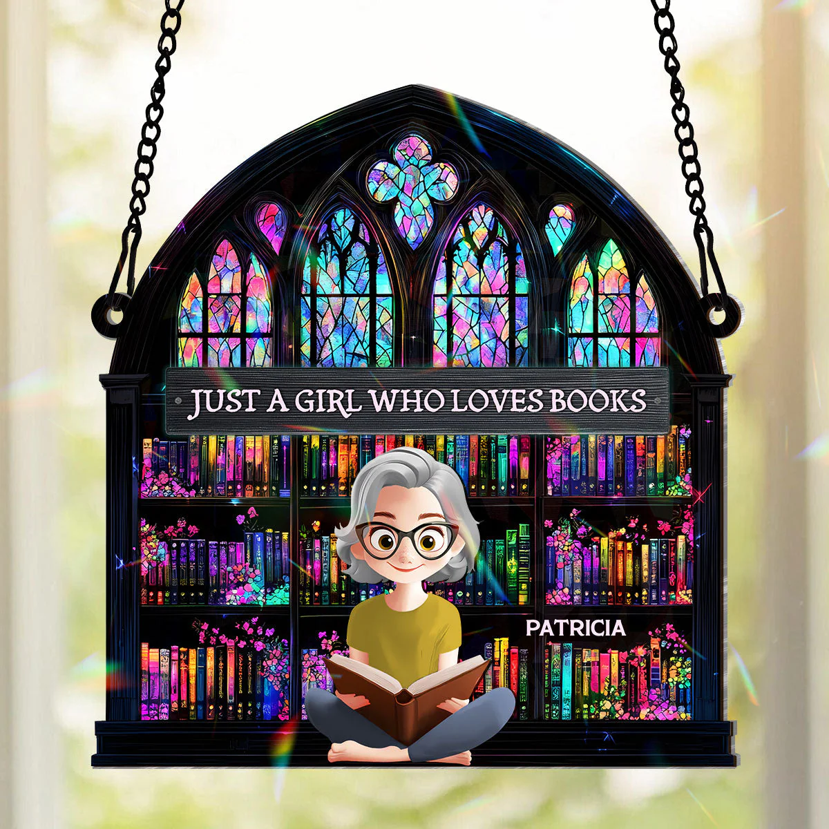 Just A Girl Who Loves Book - Personalized Window Hanging Suncatcher | CLB2