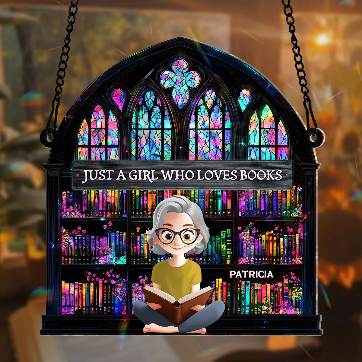 Just A Girl Who Loves Book - Personalized Window Hanging Suncatcher | CLB2 - Image 2