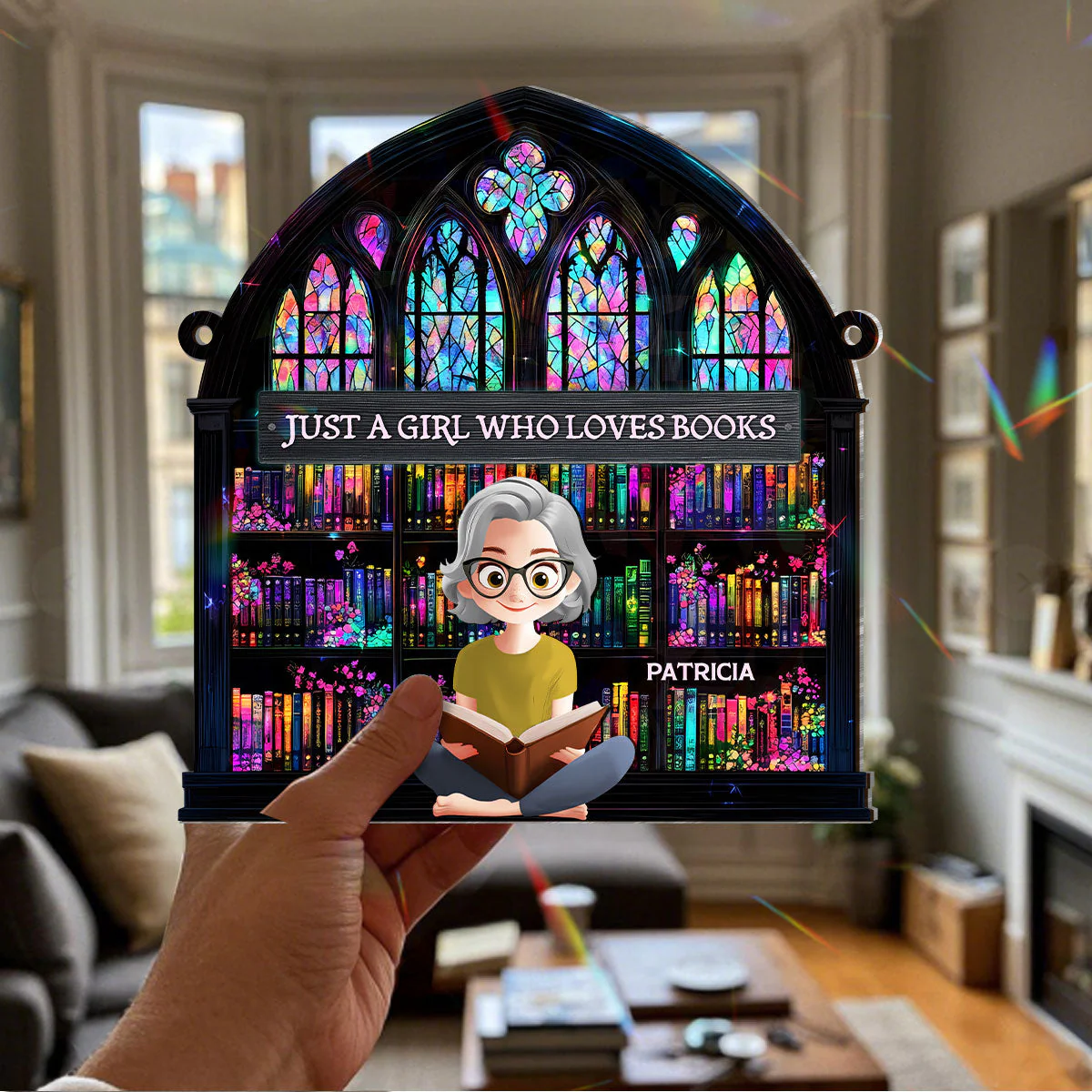 Just A Girl Who Loves Book - Personalized Window Hanging Suncatcher | CLB2 - Image 3