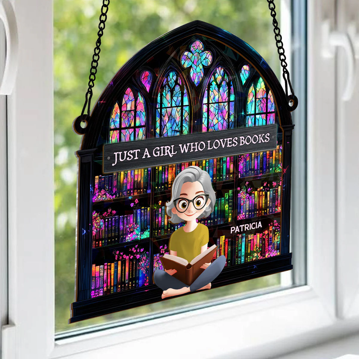 Just A Girl Who Loves Book - Personalized Window Hanging Suncatcher | CLB2 - Image 4