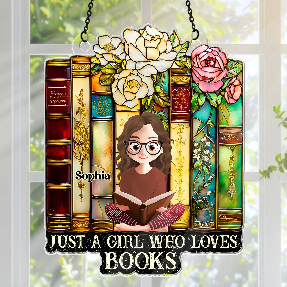 Just A Girl Who Loves Books - Personalized Acrylic Suncatcher - Gift For Books Lovers
