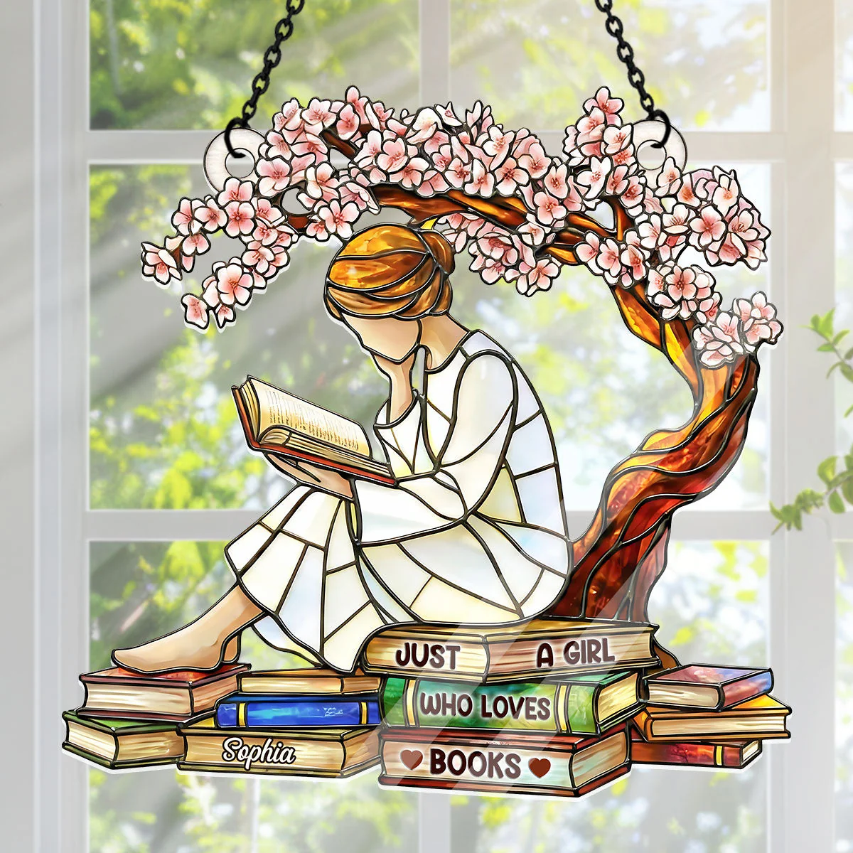 Just A Girl Who Loves Books - Personalized Acrylic Suncatcher - Gift For Her, Book Lovers HH01