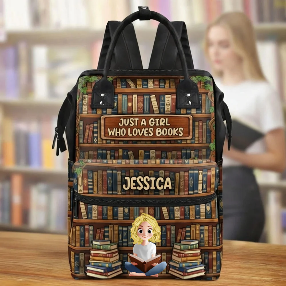 Just A Girl Who Loves Books - Personalized Duckbilled Backpack - Gift For Book Lovers, Readers, Women |  CLB2 HN02 - Image 2
