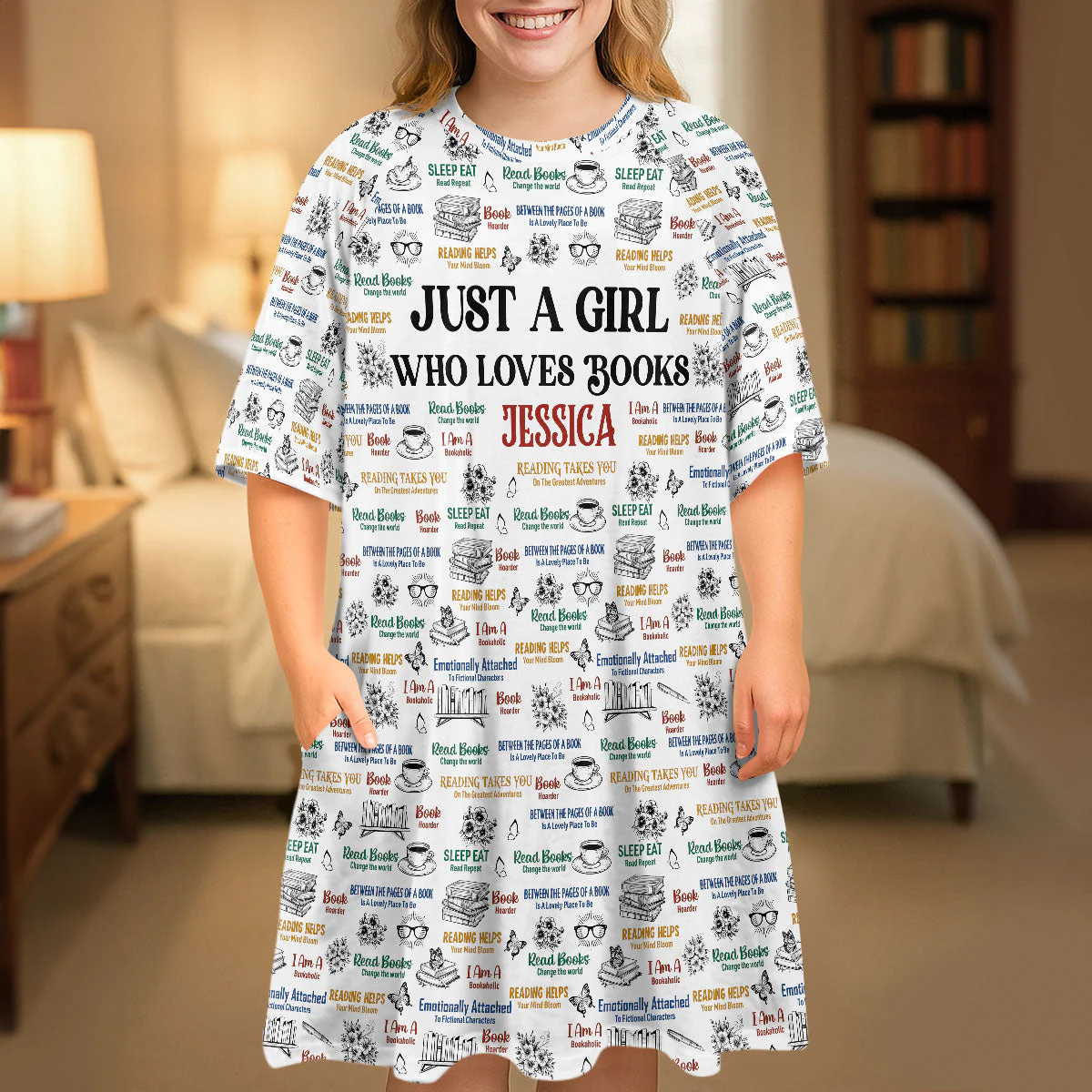 Just A Girl Who Loves Books - Personalized Sleep Tee - Gift For Her, Book Reader HH01