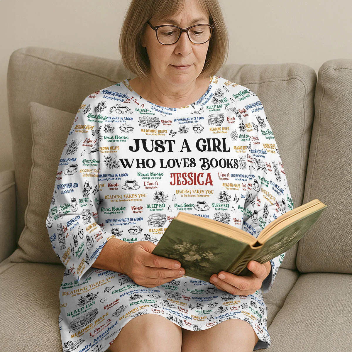 Just A Girl Who Loves Books - Personalized Sleep Tee - Gift For Her, Book Reader HH01 - Image 2