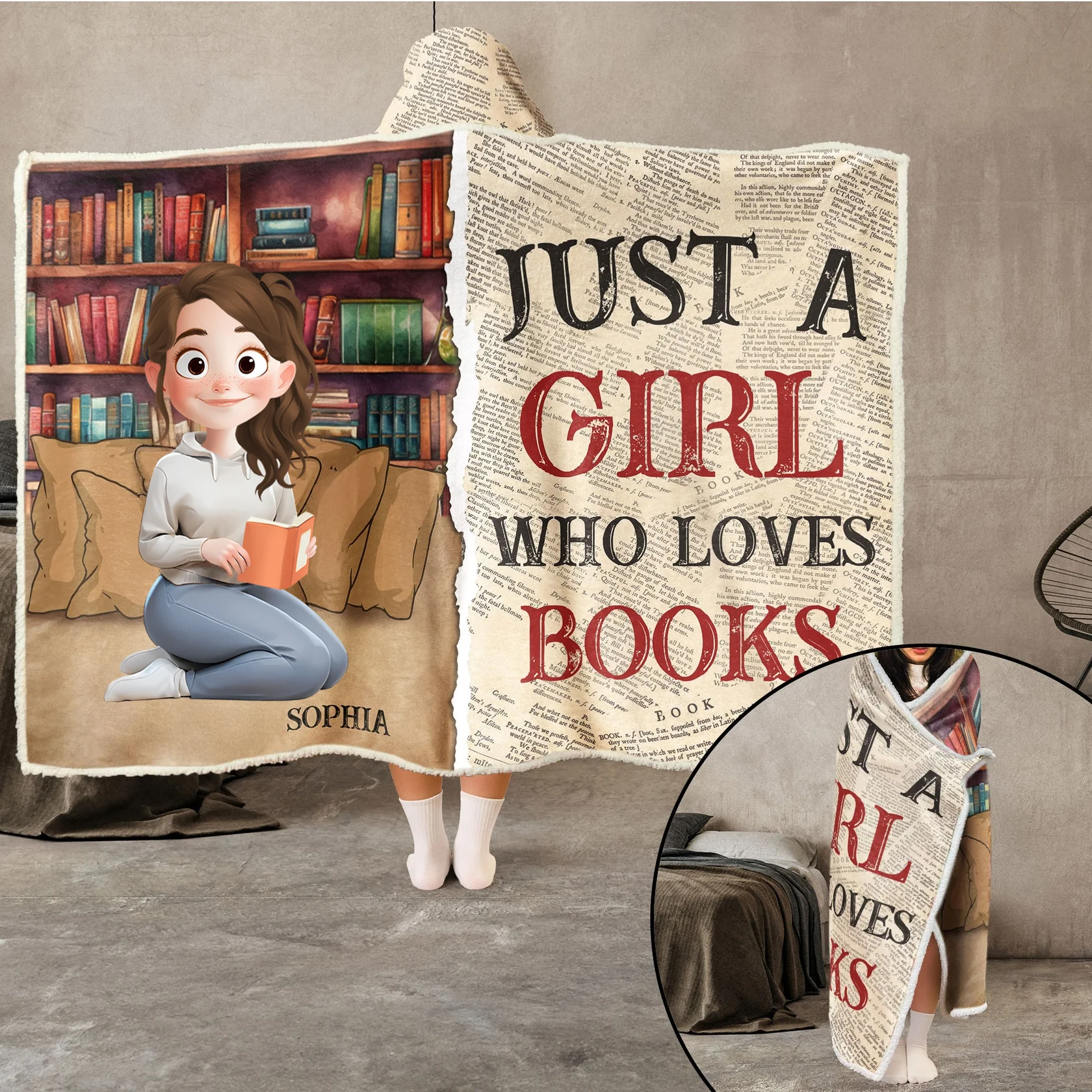 Just A Girl Who Loves Books - Personalized Wearable Blanket Hoodie | CLB2 - Image 3