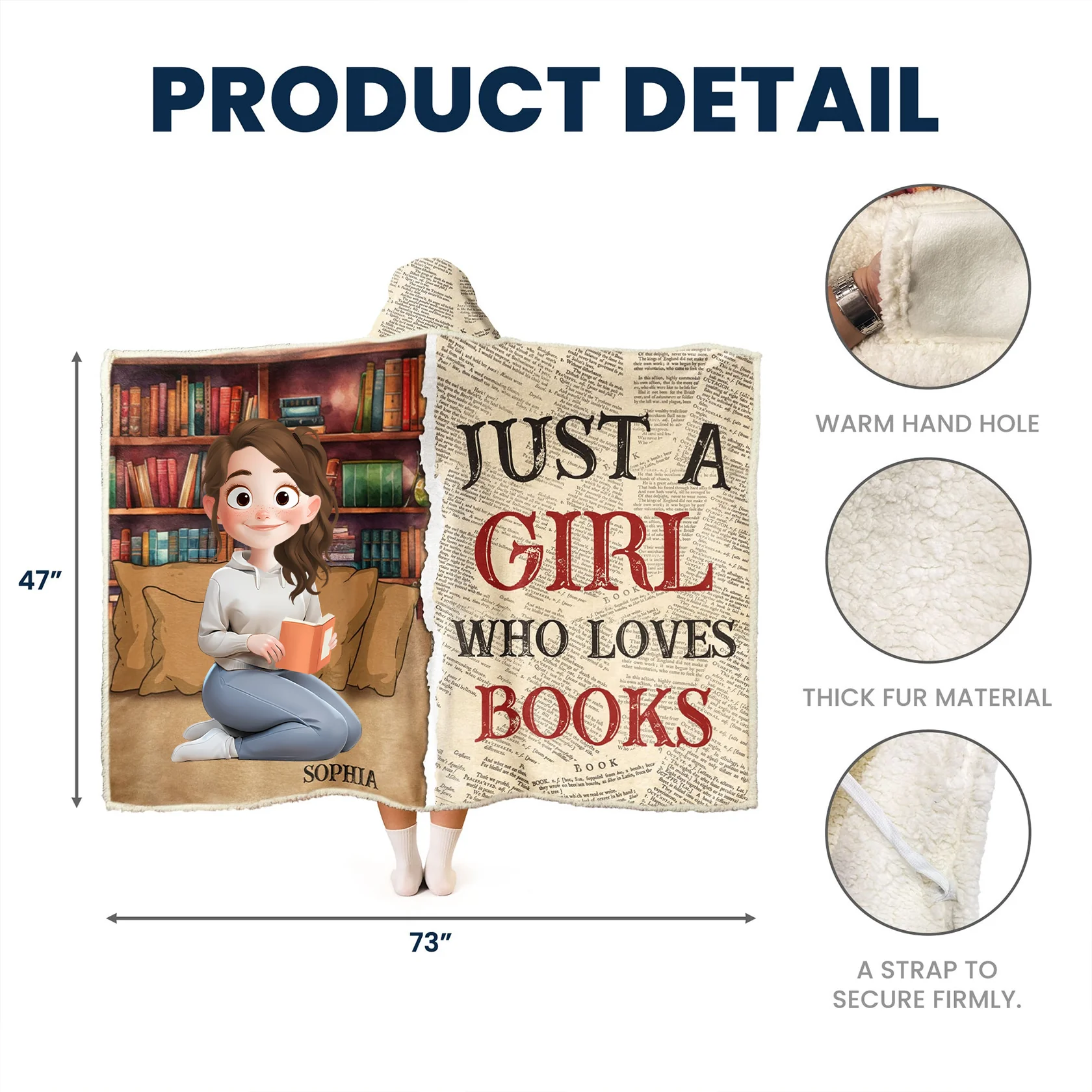 Just A Girl Who Loves Books - Personalized Wearable Blanket Hoodie | CLB2 - Image 4