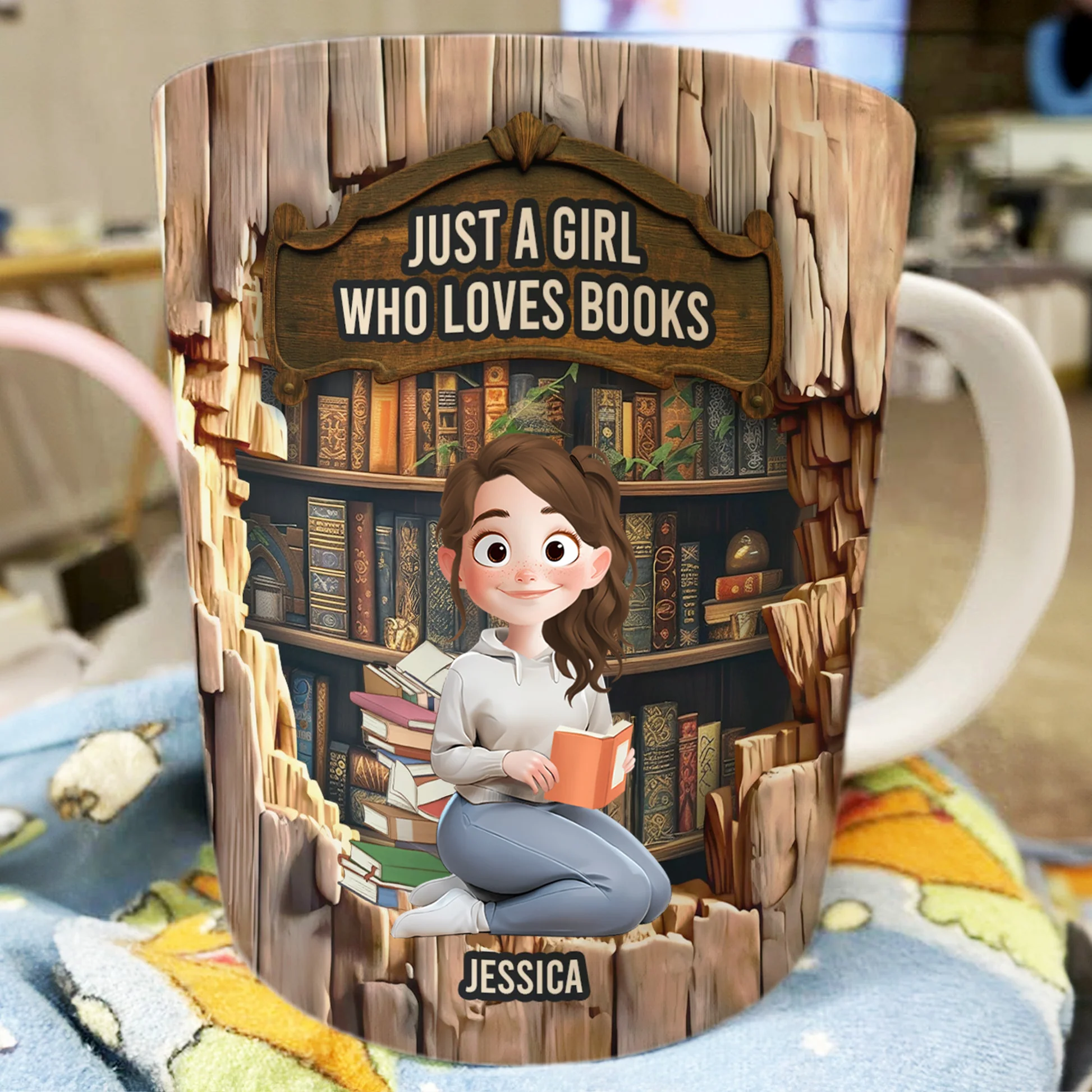 Just A Girl Who Loves Books-Wood Effect - Personalized Mug | CLB1 - Image 2
