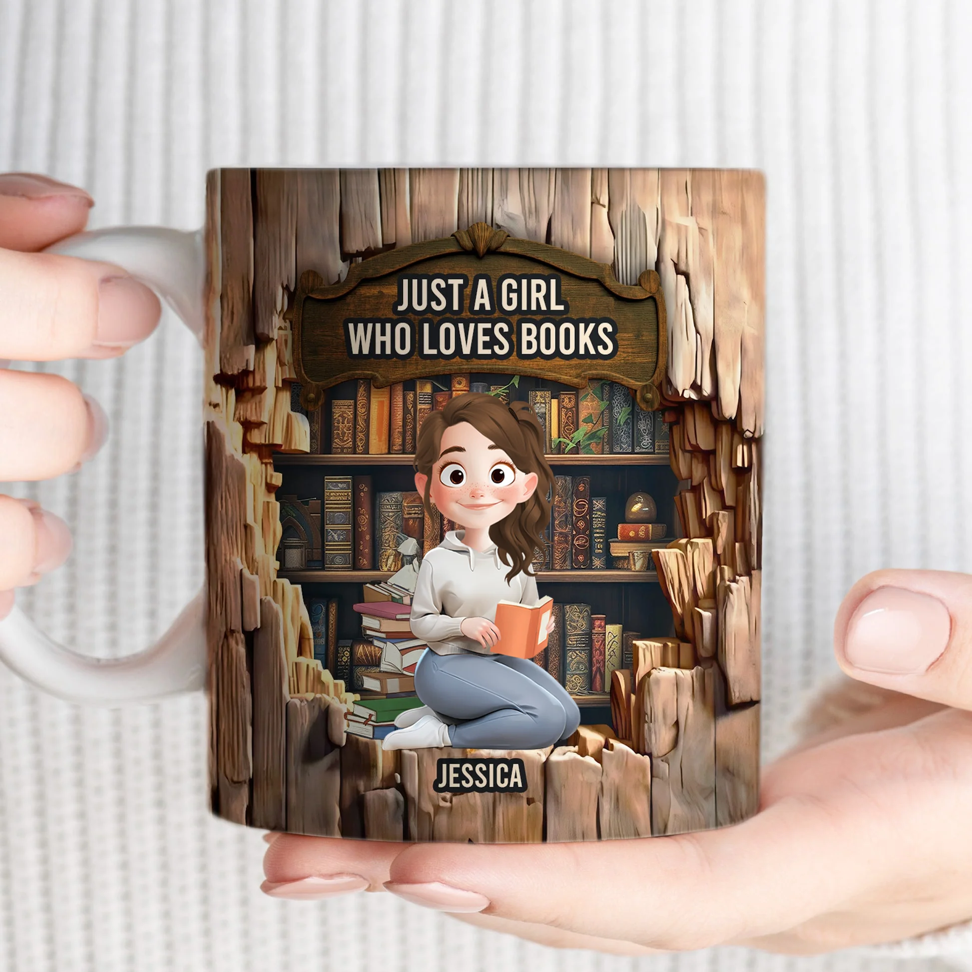 Just A Girl Who Loves Books-Wood Effect - Personalized Mug | CLB1 - Image 3