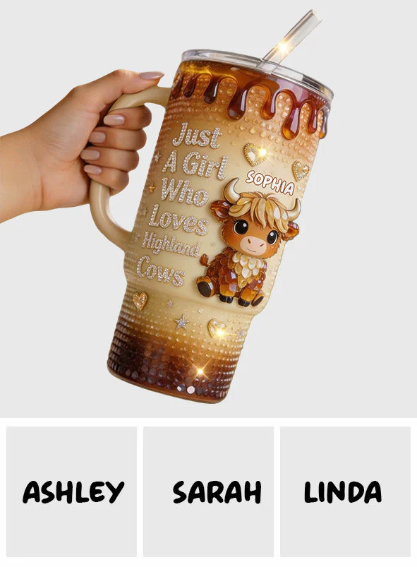 Just A Girl Who Loves Highland Cow Cute - Personalized Tumbler - Gift For Farmers - Image 3