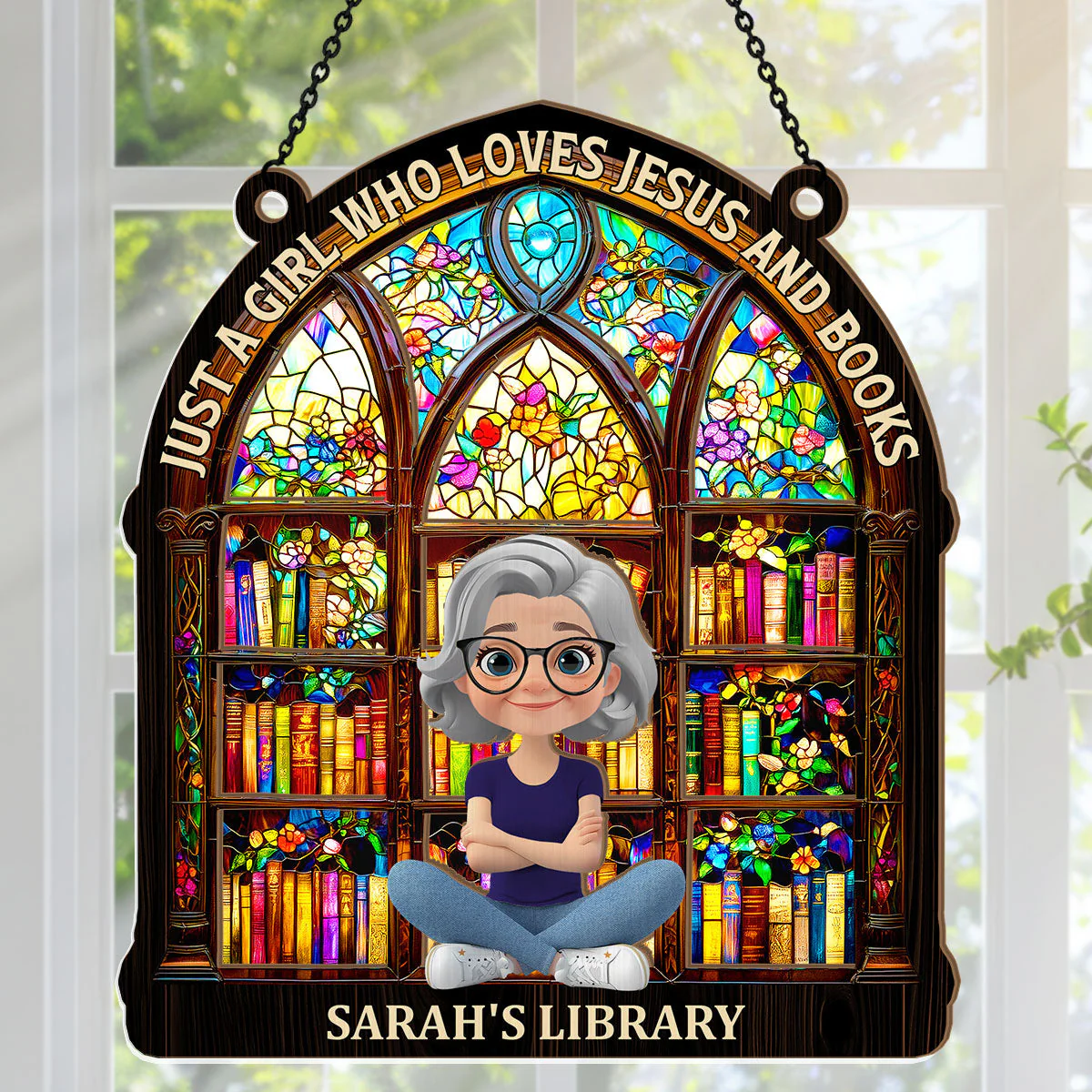 Just A Girl Who Loves Jesus And Books - Personalized Window Hanging Suncatcher | CLB2