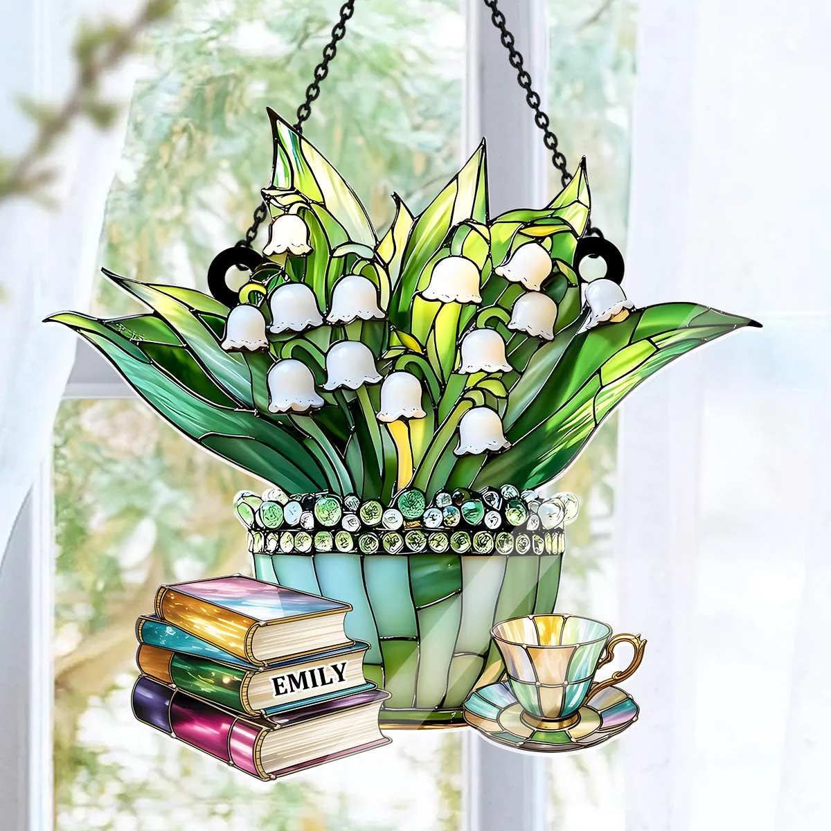 Just A Girl Who Loves Lilies and Books - Personalized Acrylic Suncatcher - Image 4