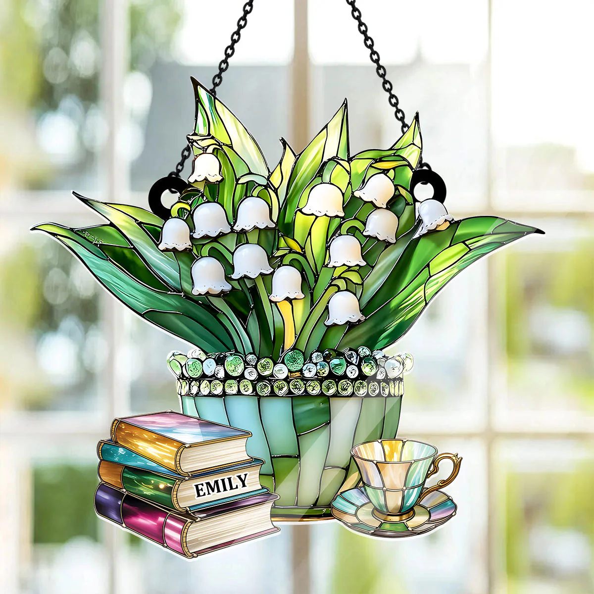 Just A Girl Who Loves Lilies and Books - Personalized Acrylic Suncatcher - Image 6