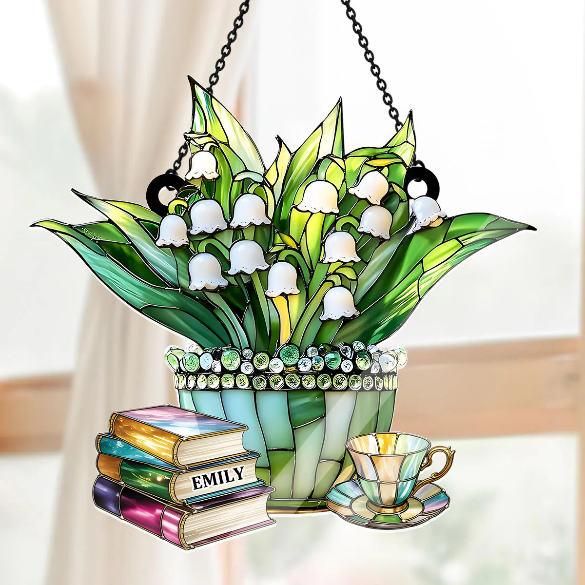 Just A Girl Who Loves Lilies and Books - Personalized Acrylic Suncatcher - Image 8