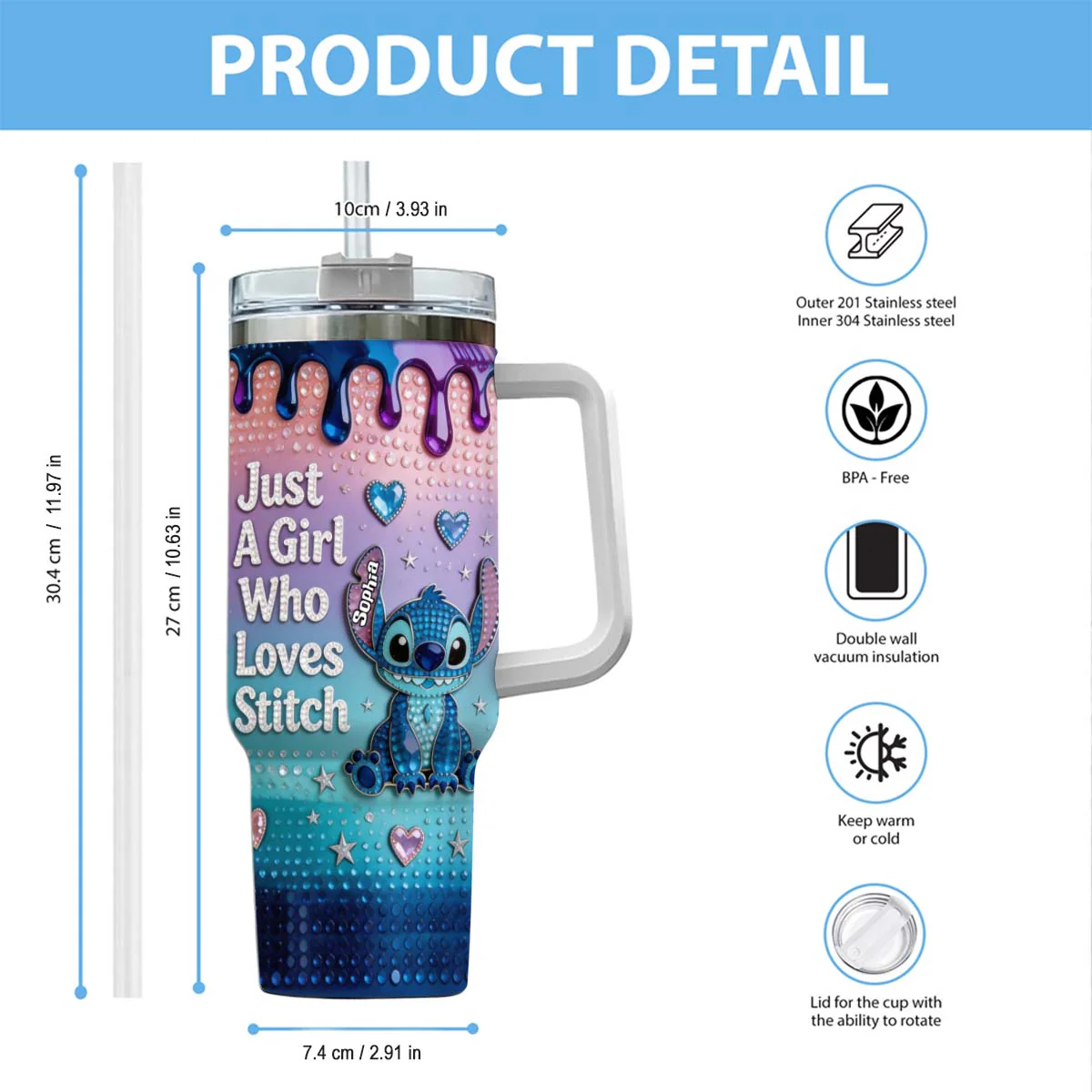 Just A Girl Who Loves Sti - Personalized Tumbler With Handle - Gift For Her, Movie Fans NL122 - Image 7