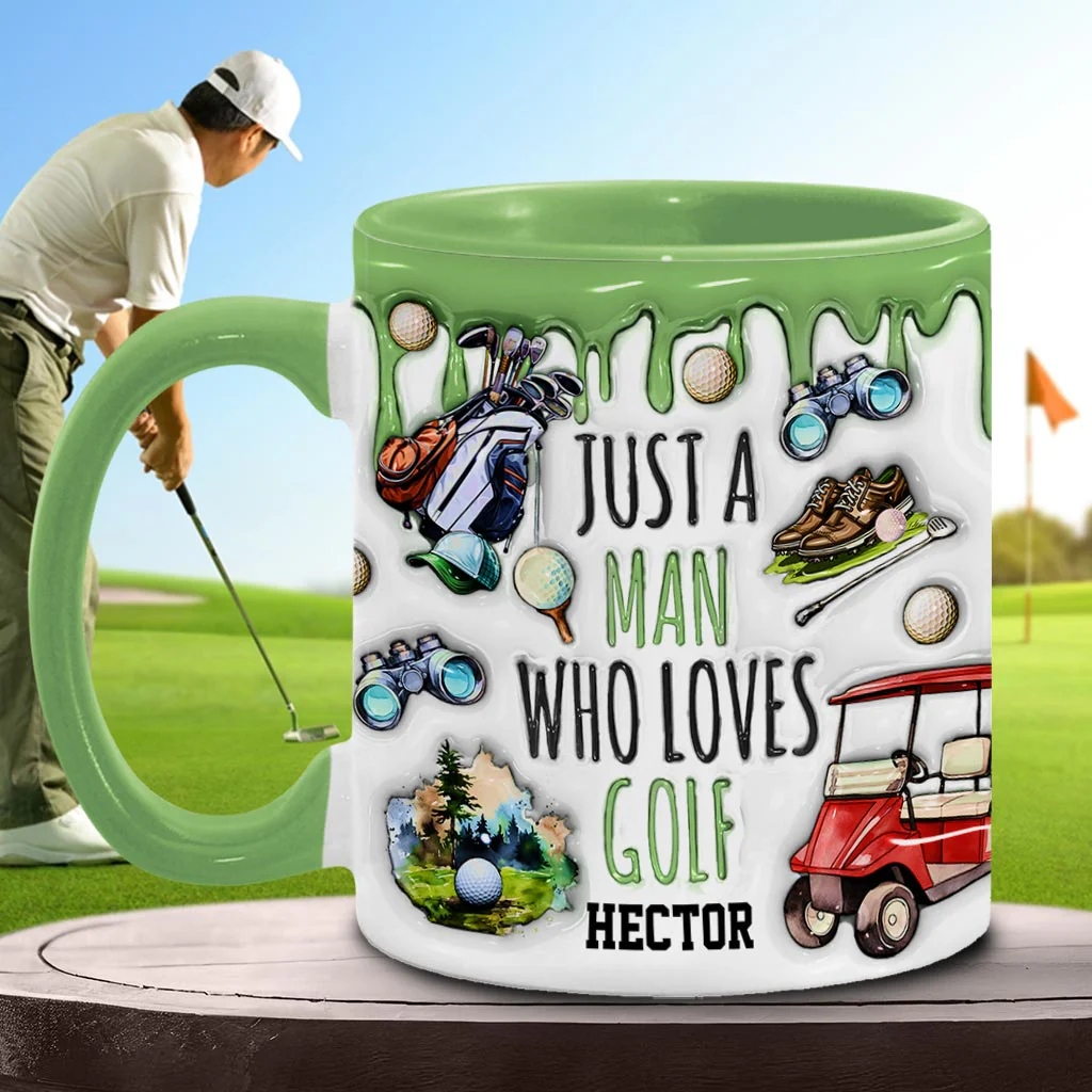 Just A Man Who Loves Golf - Personalized Accent Mug - Gift For Dad, Grandpa, Golf Lovers