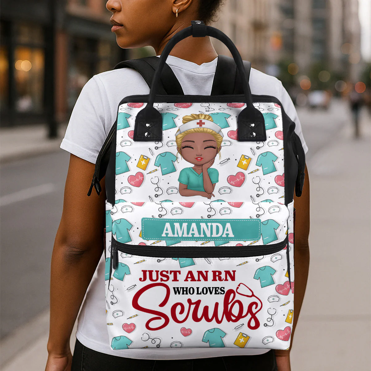 Just An RN Who Loves Scrubs - Personalized Duckbilled Backpack - Gift For Nurse HN02 - Image 3