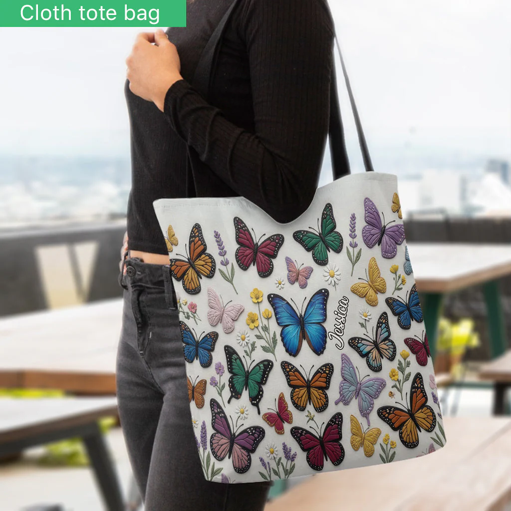 Just Loves Butterflies - Personalized Tote Bag - Gift For Her - Image 2