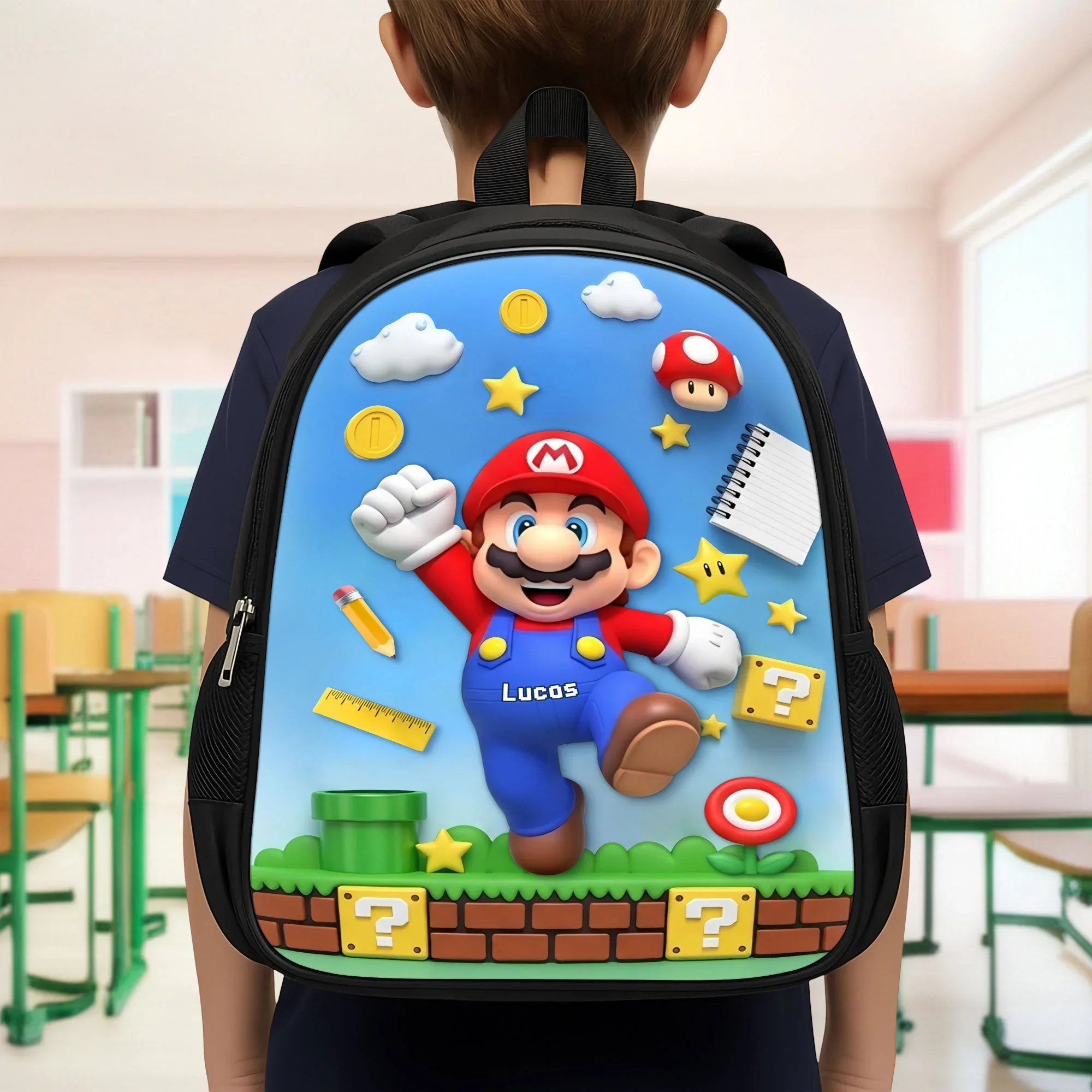 Just Loves Mrio - Personalized Backpack, Lunch Bag, Pencil Case & Water Bottle - Back to School Gift