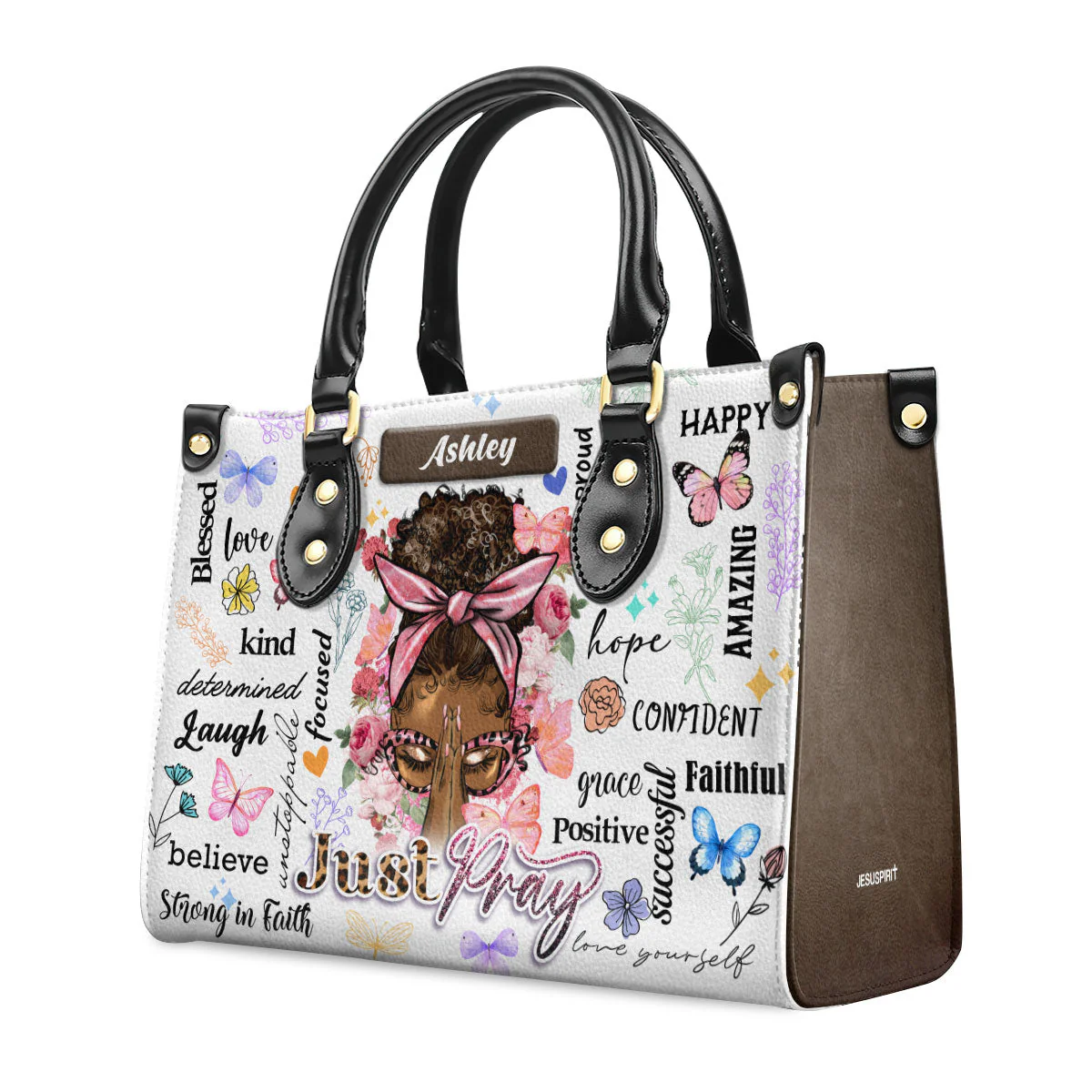 Just Pray Butterfly Floral Purse - Personalized Leather Handbag - Gift For Women HD95 - Image 2