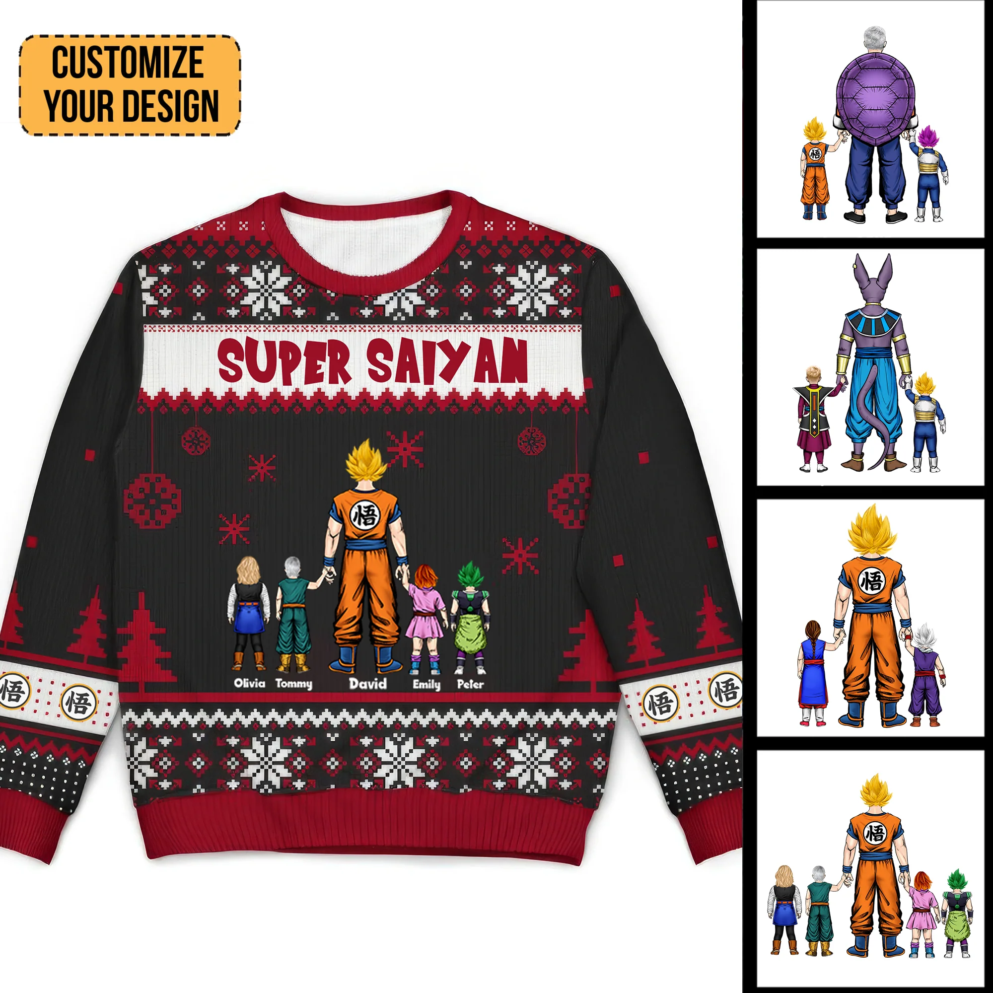 DrBa Kamekameha Super Dad With Us - Personalized Ugly Sweatshirt - Gift for Dad, Grandpa, Husband CL03 NA94 - Image 2