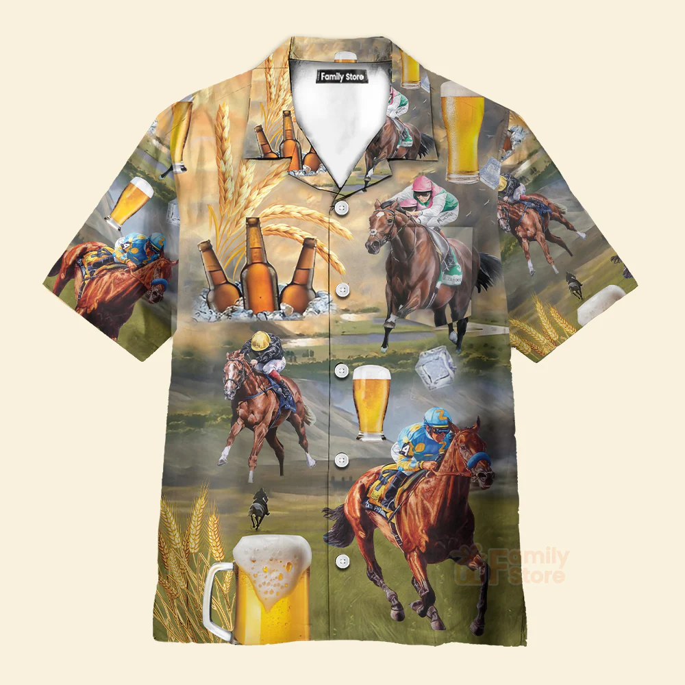 Kentucky Derby Horse Racing Beer Hawaiian Shirt - Image 2