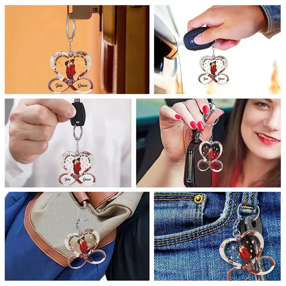 Kissing Couple My Favorite Place In All The World - Personalized Acrylic Keychain - Gift For Couple, Husband Wife, Anniversary Gift - GR7 NA94 - Image 6