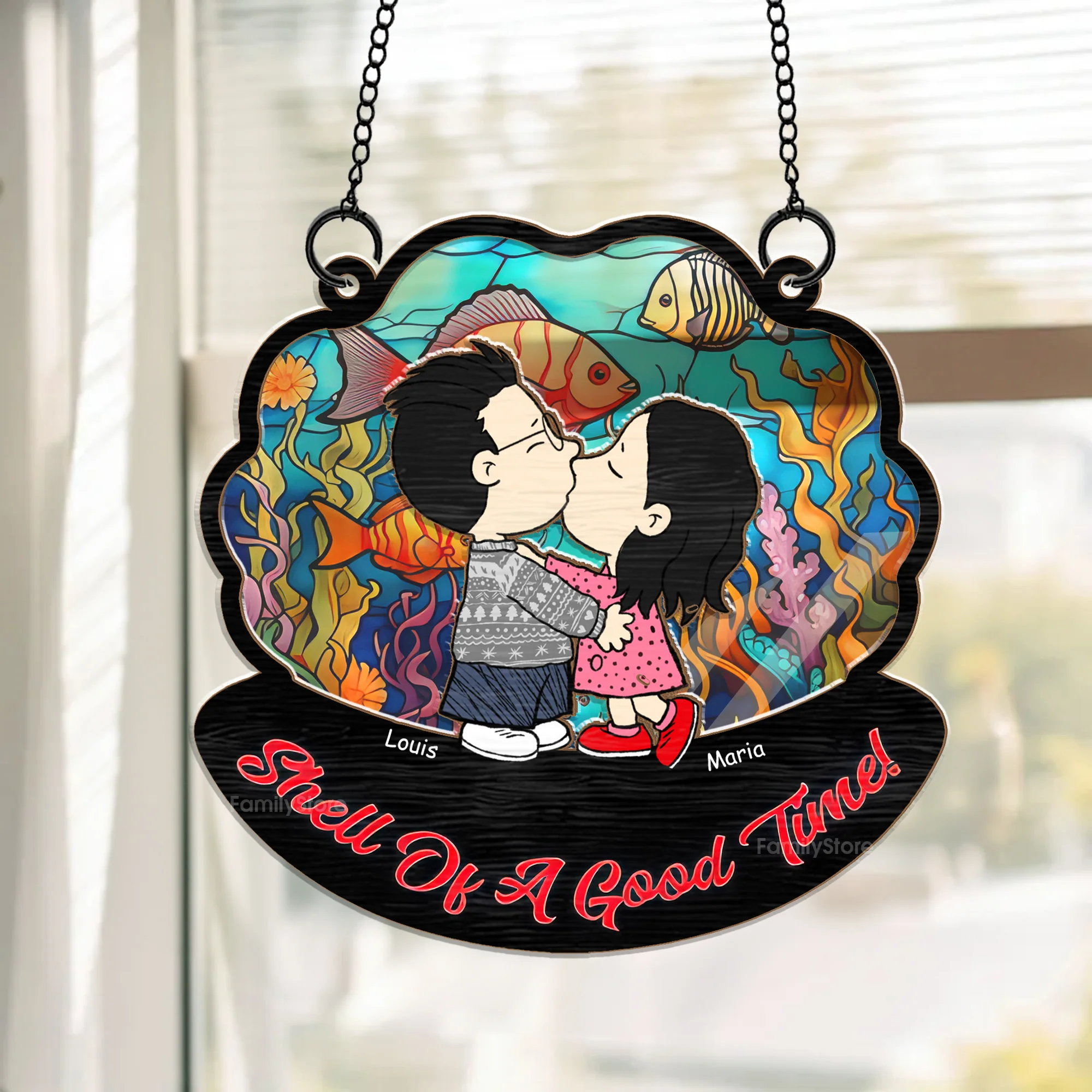 Kissing Under The Sea Shell Of A Good Tunel - Personalized Window Hanging Window Hanging Suncatcher Ornament - Gift For Couple, Husband Wife, Anniversary Gift - CL45 NA94