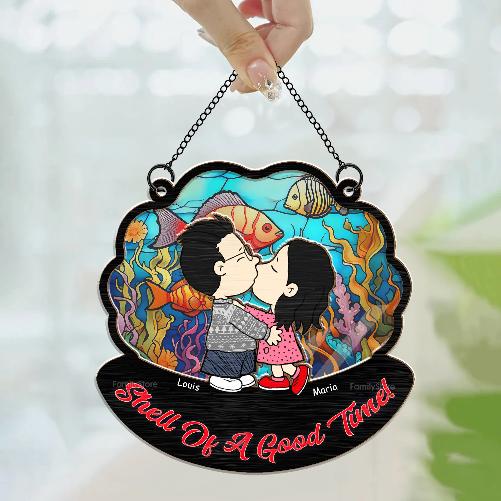 Kissing Under The Sea Shell Of A Good Tunel - Personalized Window Hanging Window Hanging Suncatcher Ornament - Gift For Couple, Husband Wife, Anniversary Gift - CL45 NA94 - Image 3