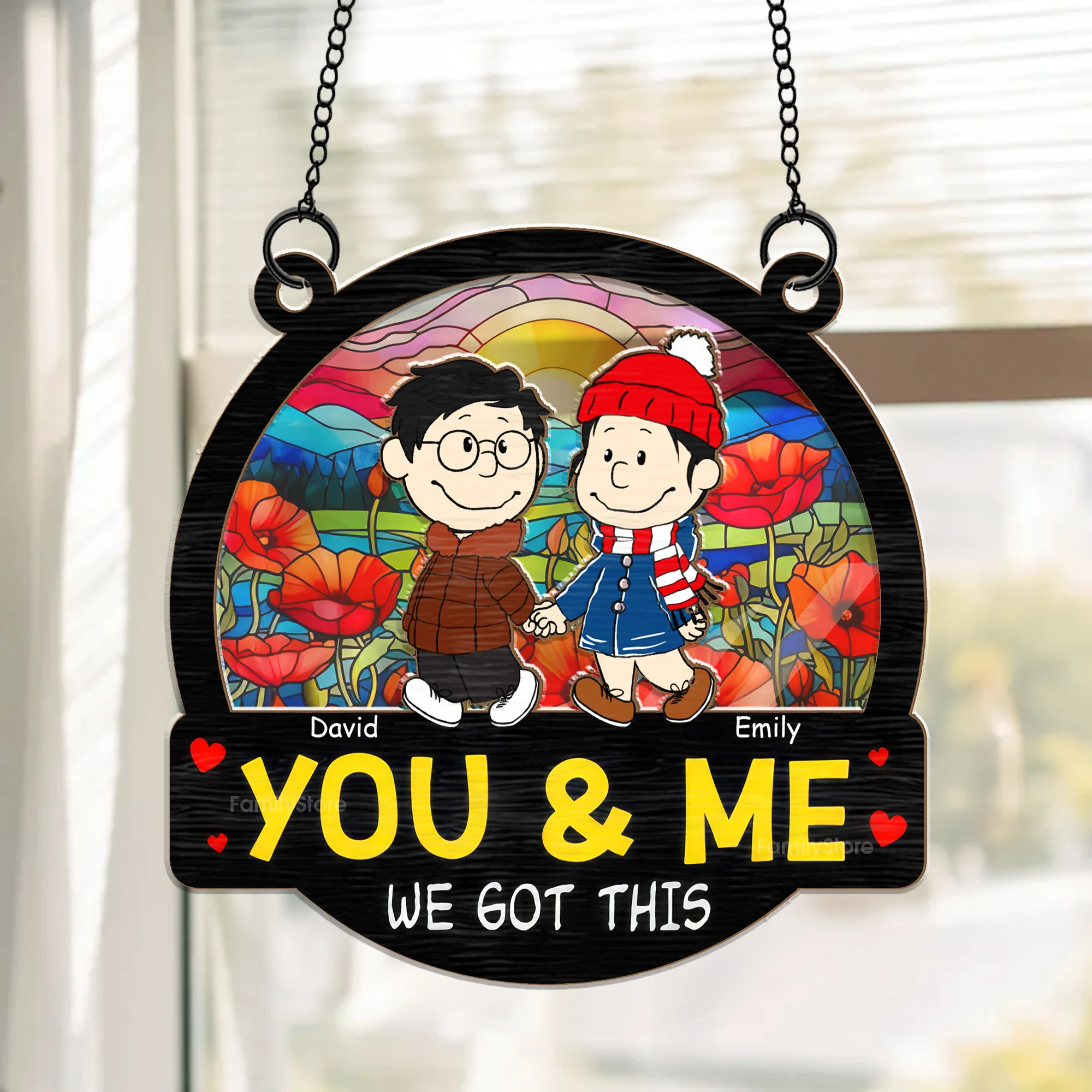 Kissing You In The Sunset You And Me We Got This Peanut - Personalized Window Hanging Window Hanging Suncatcher Ornament - Gift For Couple, Husband Wife - CL43 NH96