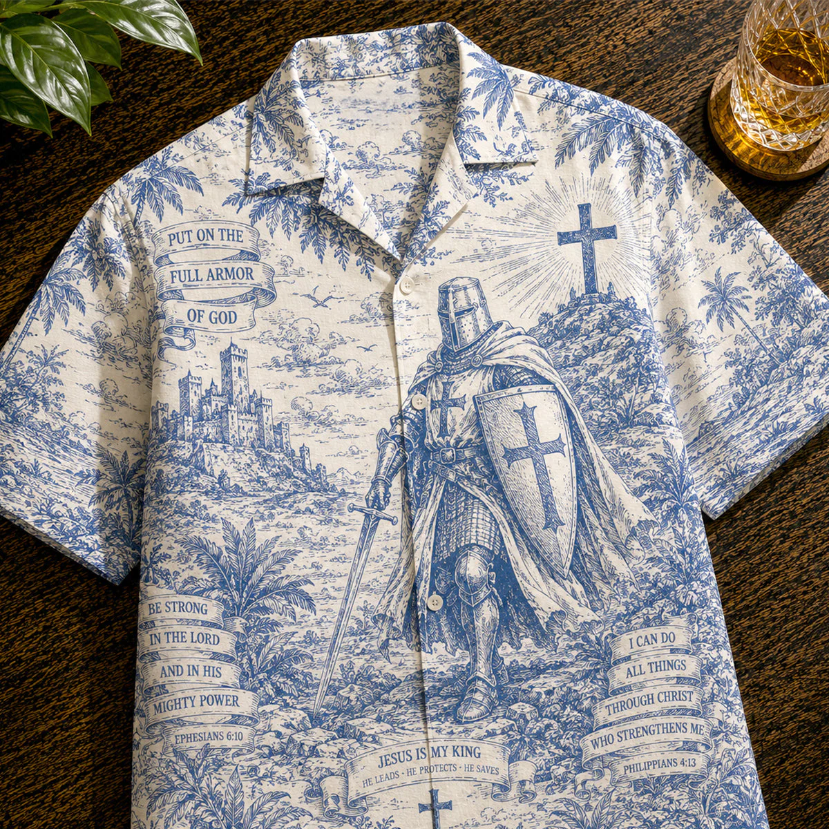 Knight Templar Jesus Is My King Toile De Jouy - Personalized Hawaiian Shirt - Gift For Christian - Image 4