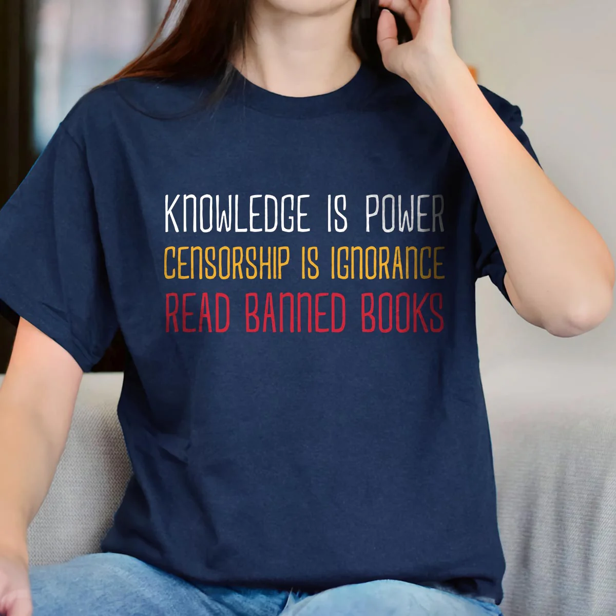 Knowledge Is Power Censorship Is Ignorance Read Banned Books Book Lovers Gift T-Shirt - Image 4