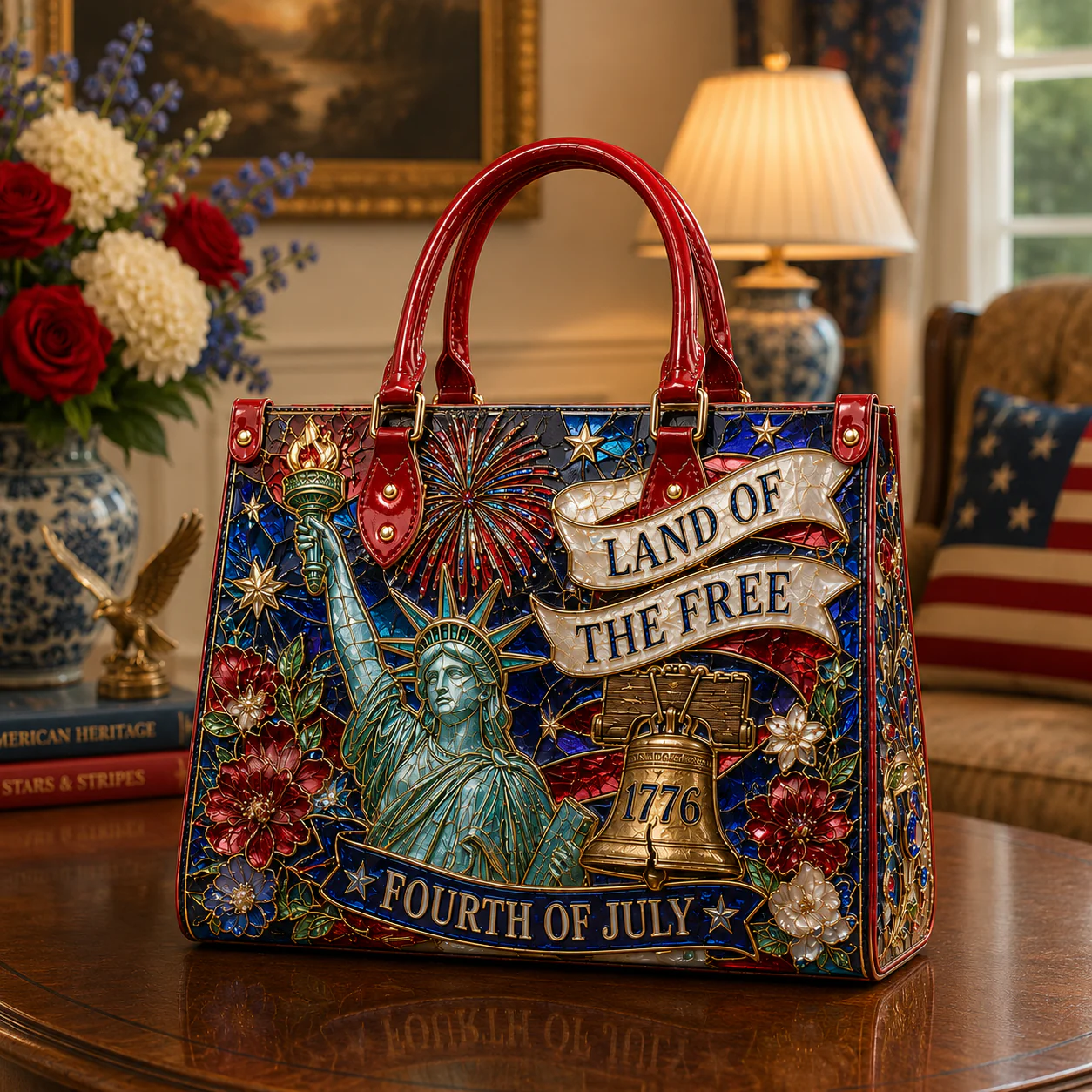 Land Of The Free 4th Of July USA Statue Of Liberty - Leather Handbag - Gift for Patriots - Image 2