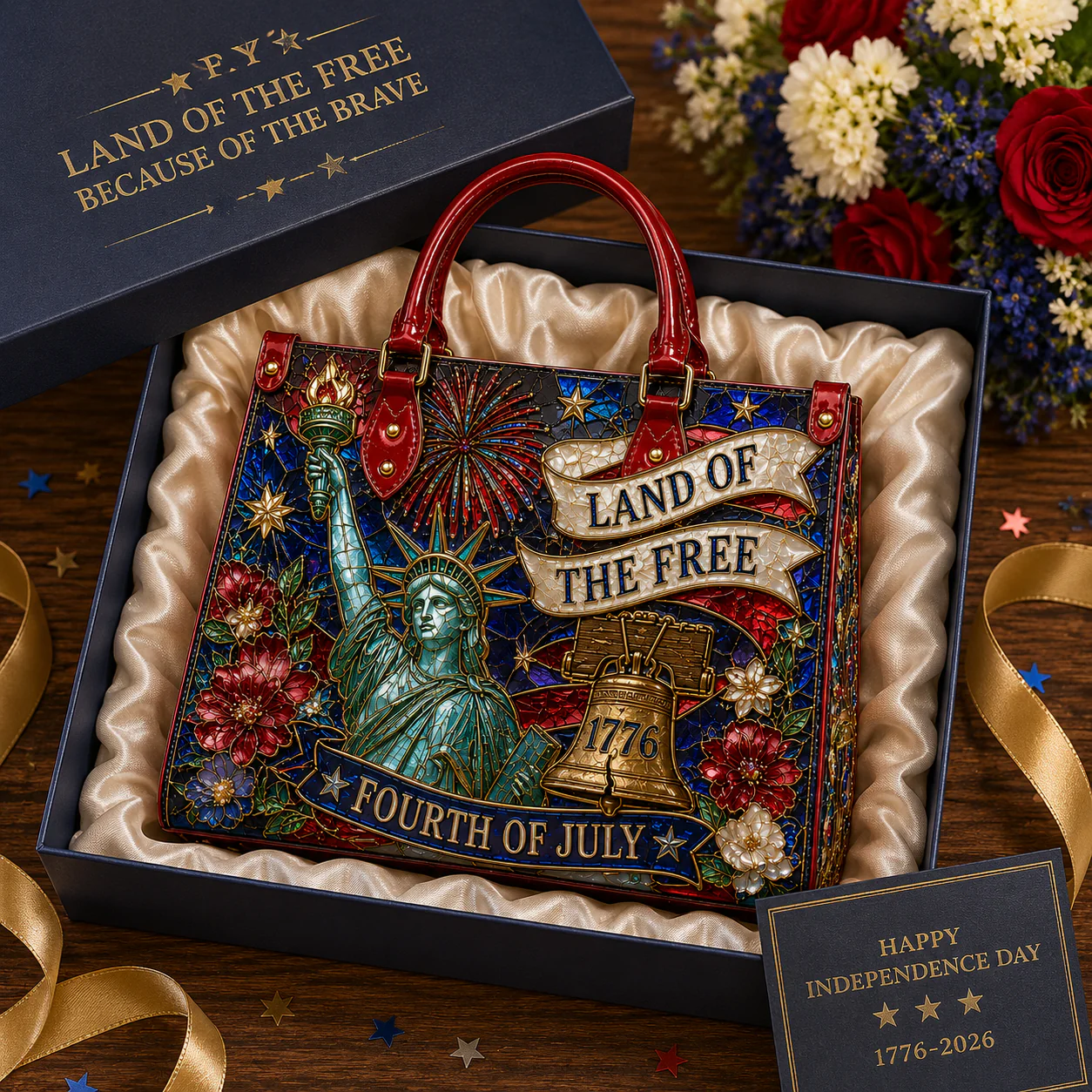 Land Of The Free 4th Of July USA Statue Of Liberty - Leather Handbag - Gift for Patriots - Image 4