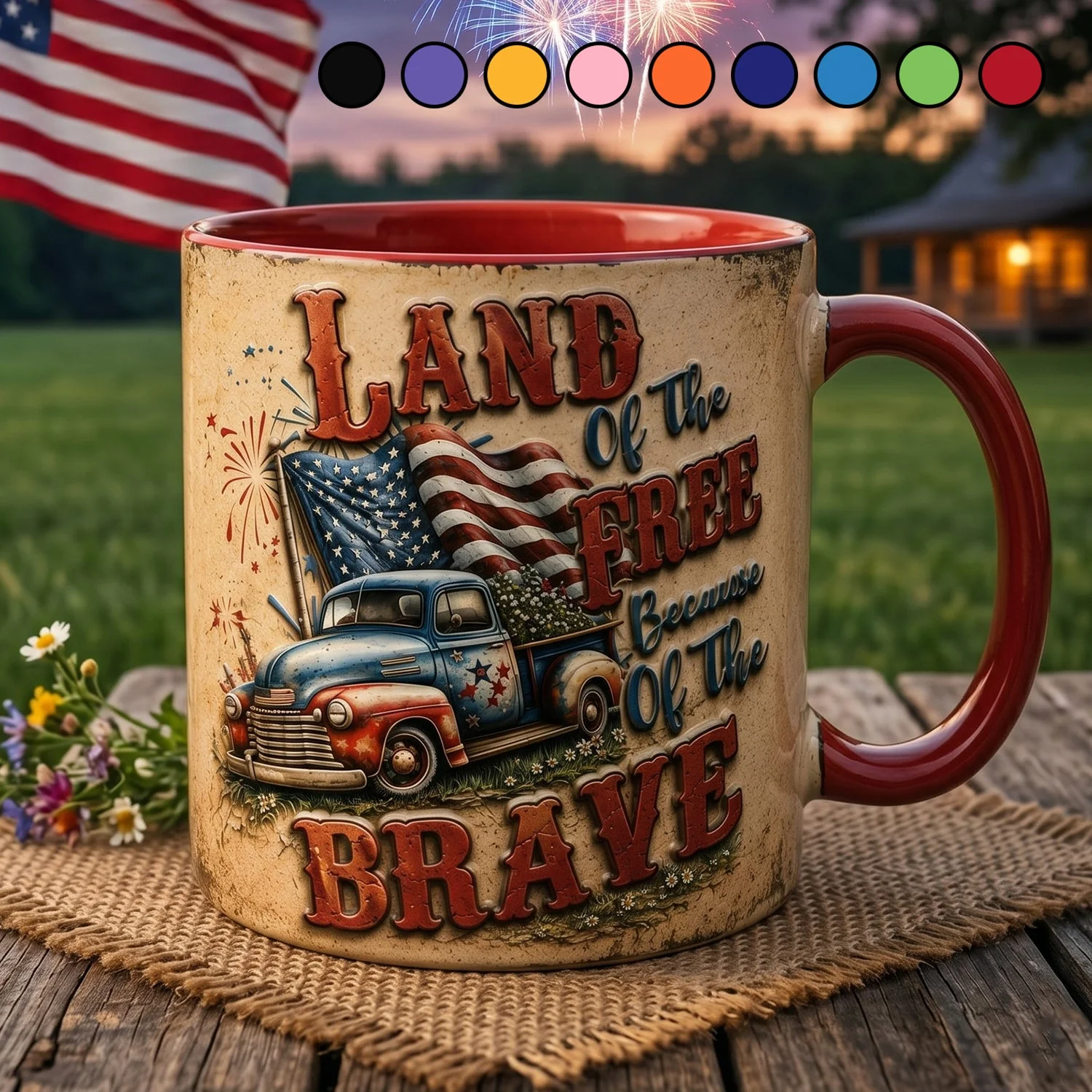 Land Of The Free Because Of The Brave Vintage Truck - Personalized Accent Mug - Gift For Patriots