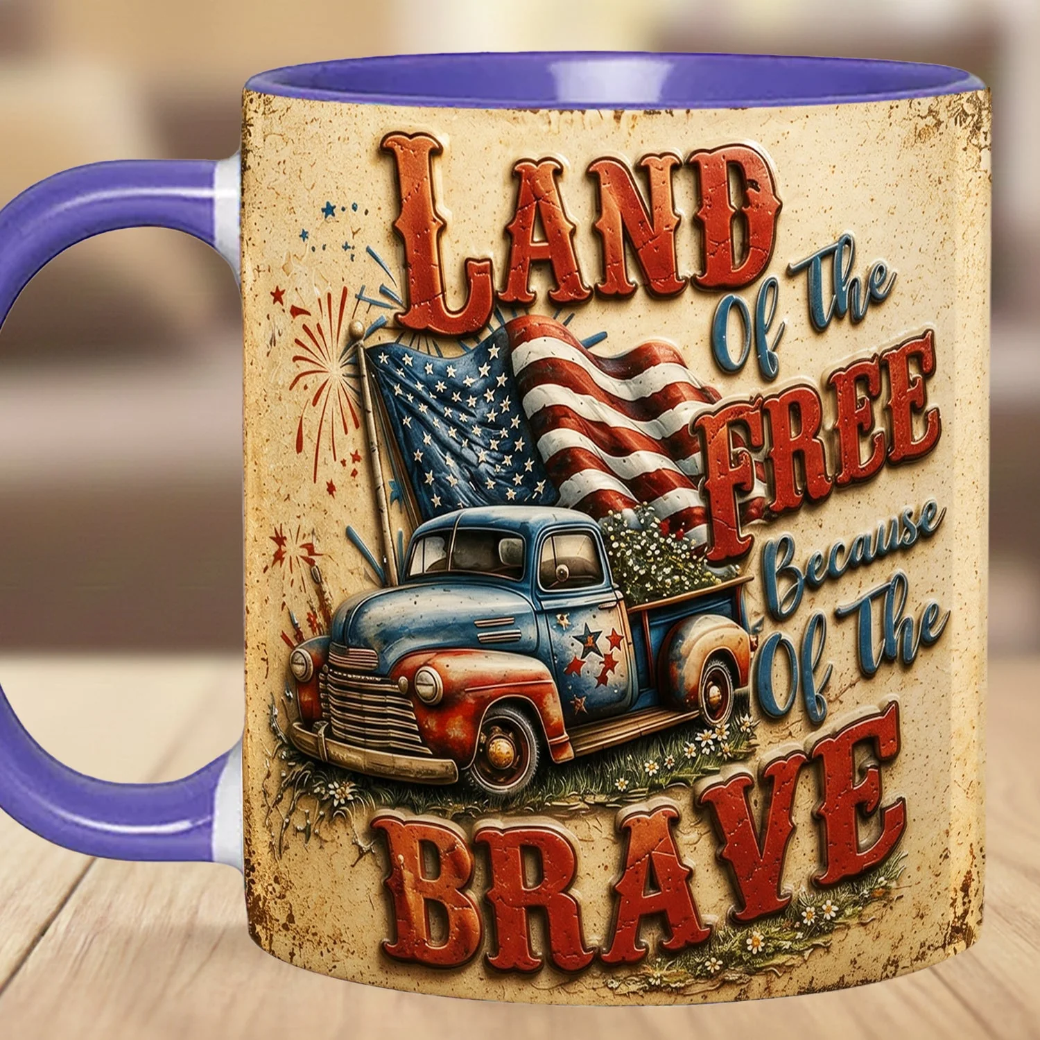 Land Of The Free Because Of The Brave Vintage Truck - Personalized Accent Mug - Gift For Patriots - Image 10