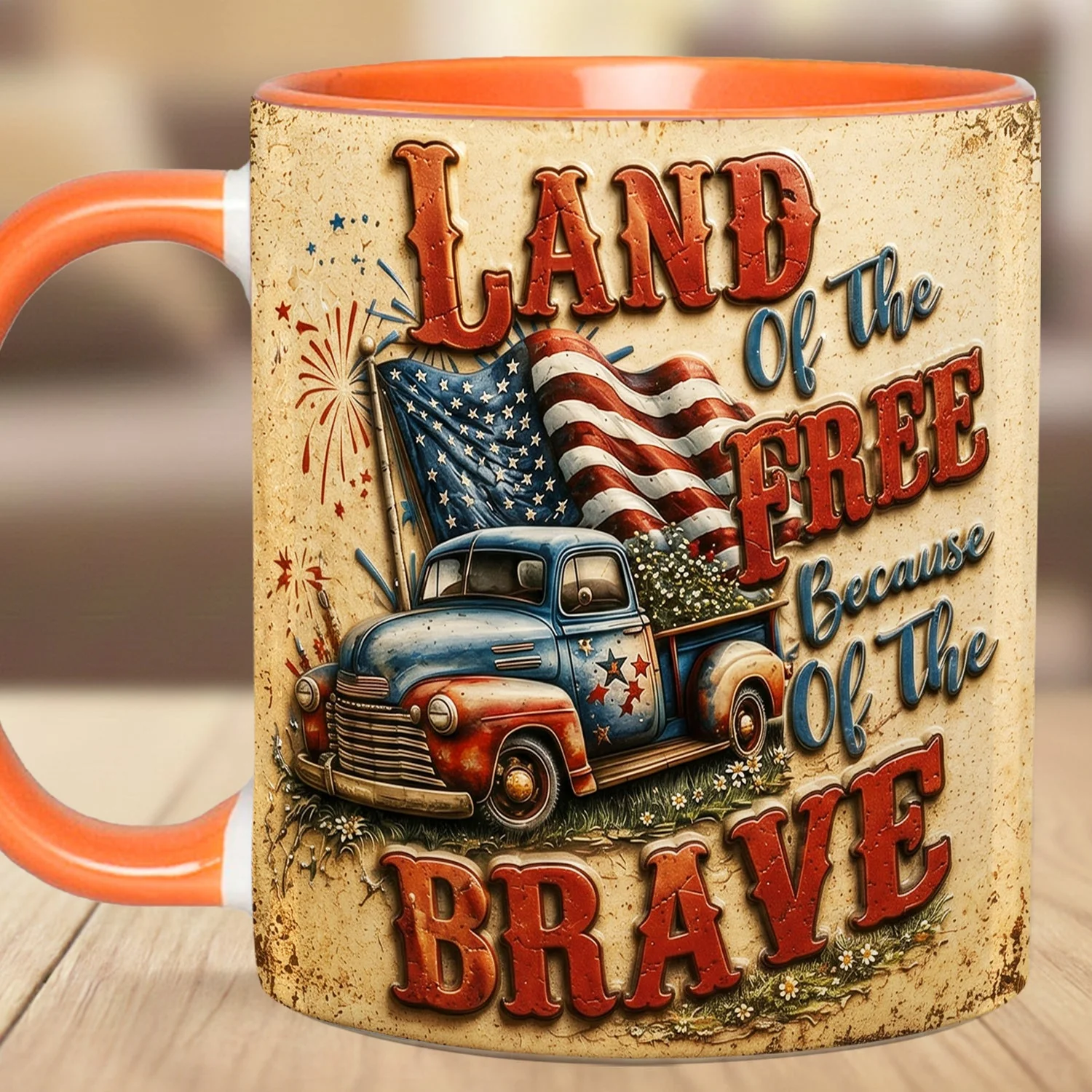 Land Of The Free Because Of The Brave Vintage Truck - Personalized Accent Mug - Gift For Patriots - Image 12