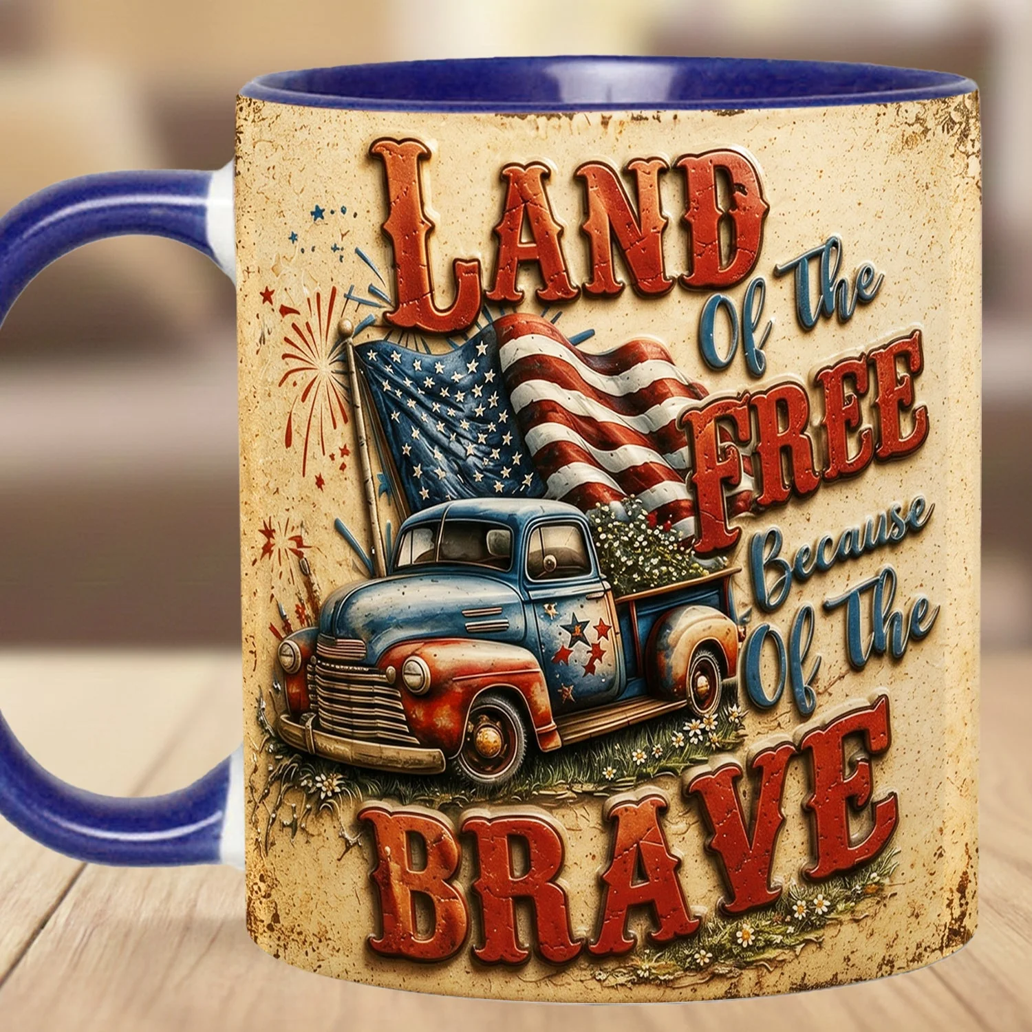 Land Of The Free Because Of The Brave Vintage Truck - Personalized Accent Mug - Gift For Patriots - Image 13