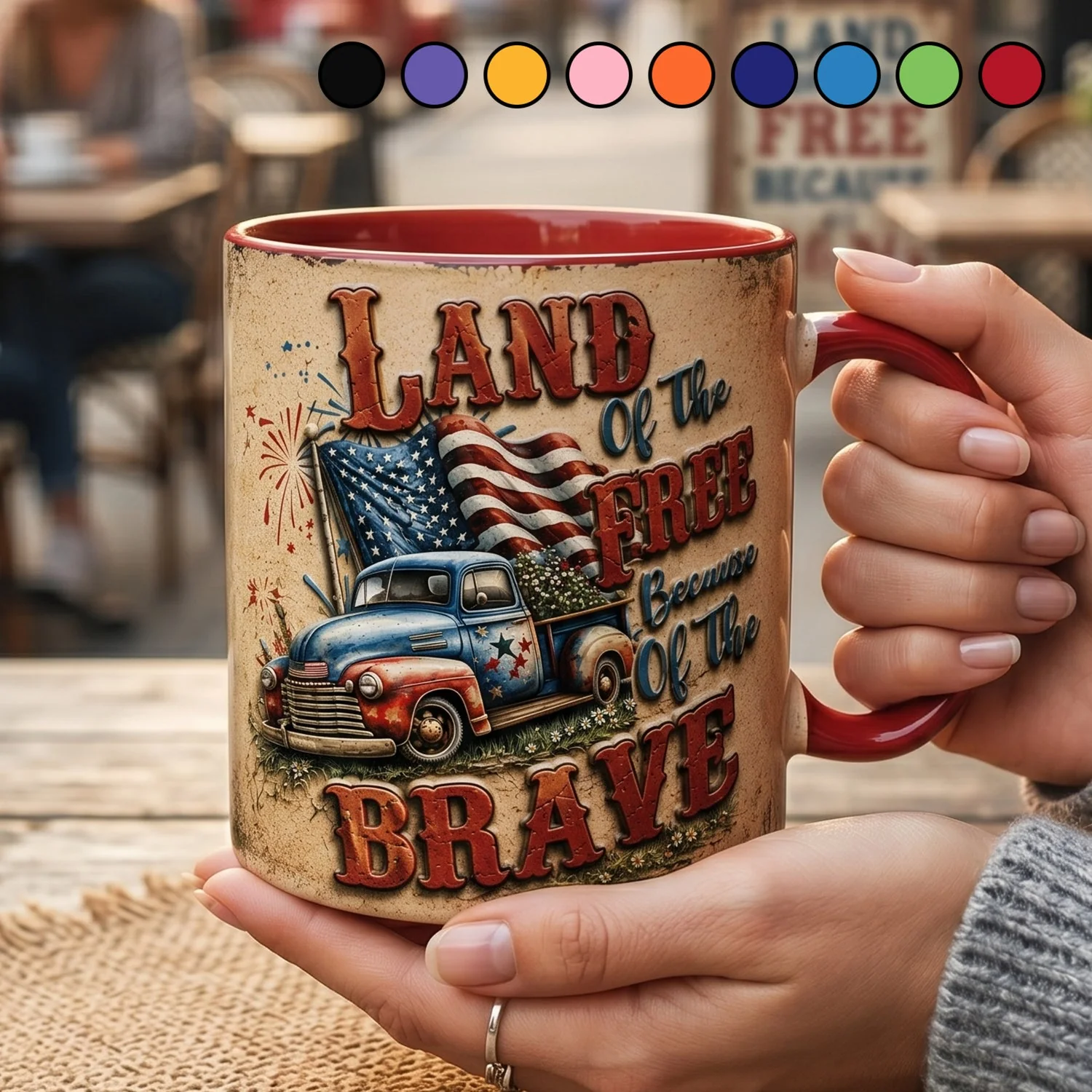 Land Of The Free Because Of The Brave Vintage Truck - Personalized Accent Mug - Gift For Patriots - Image 4