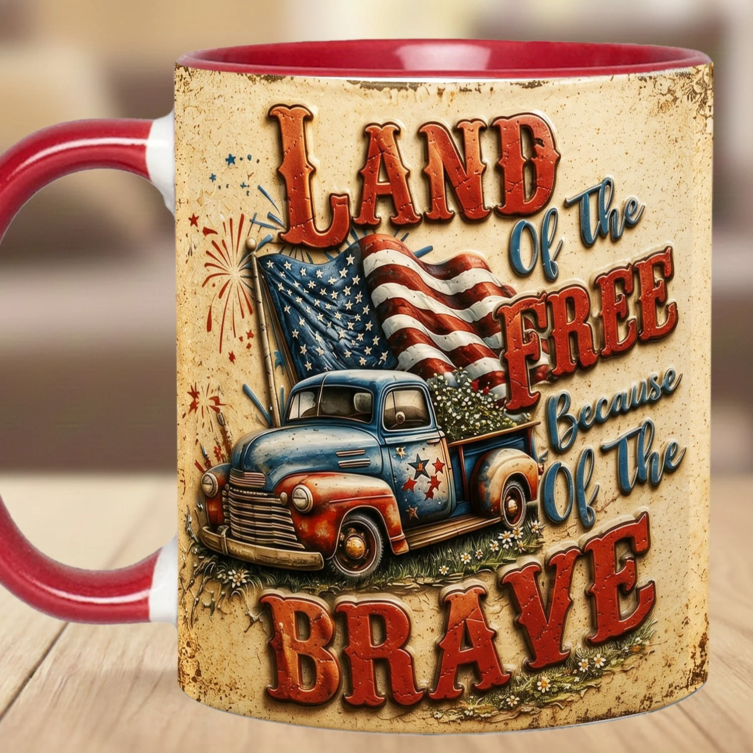 Land Of The Free Because Of The Brave Vintage Truck - Personalized Accent Mug - Gift For Patriots - Image 6