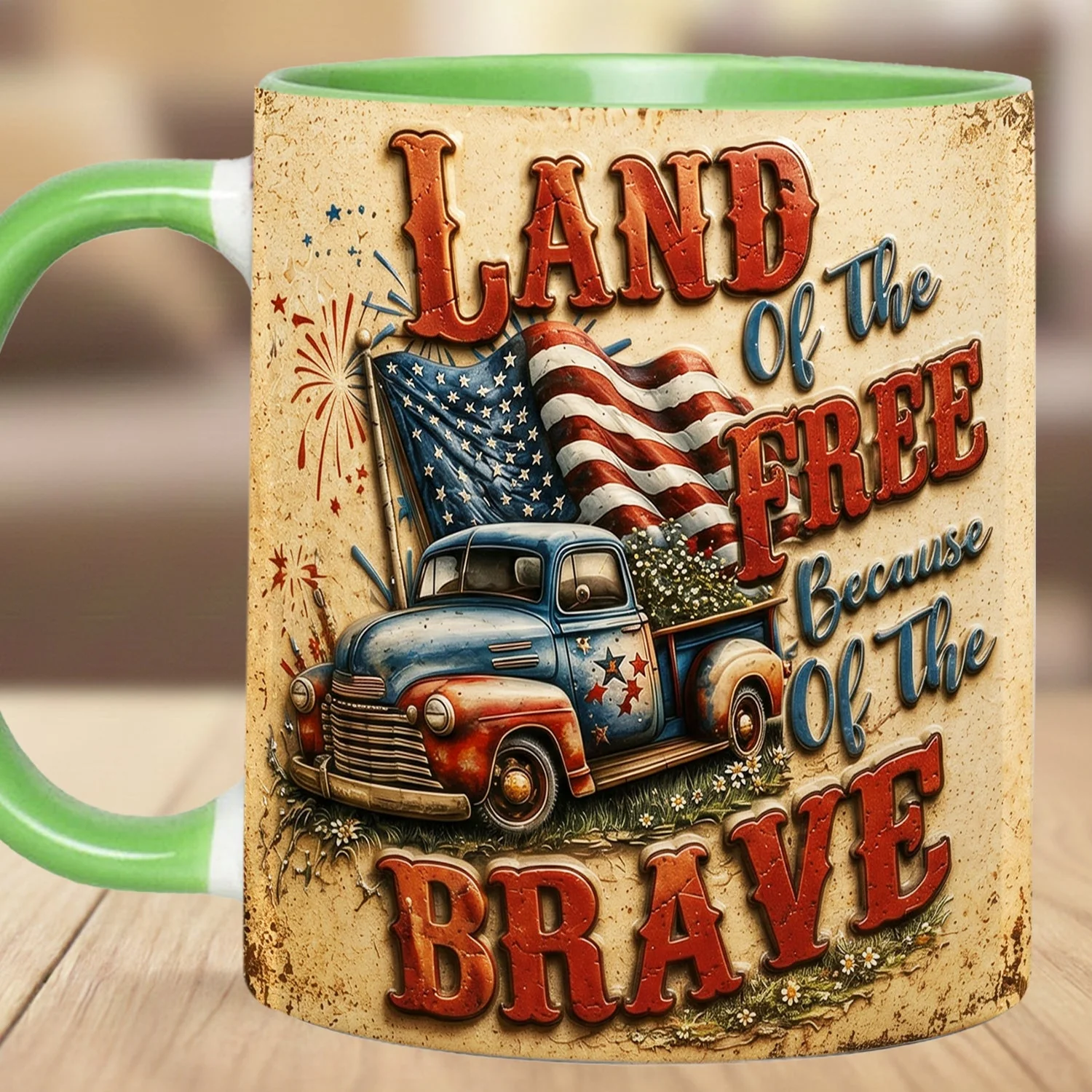 Land Of The Free Because Of The Brave Vintage Truck - Personalized Accent Mug - Gift For Patriots - Image 7