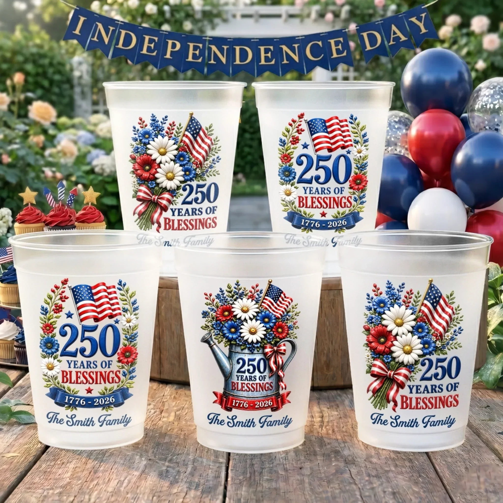Land Of The Free Cheers - Personalized Frosted Cups - Patriotic Gift For Family