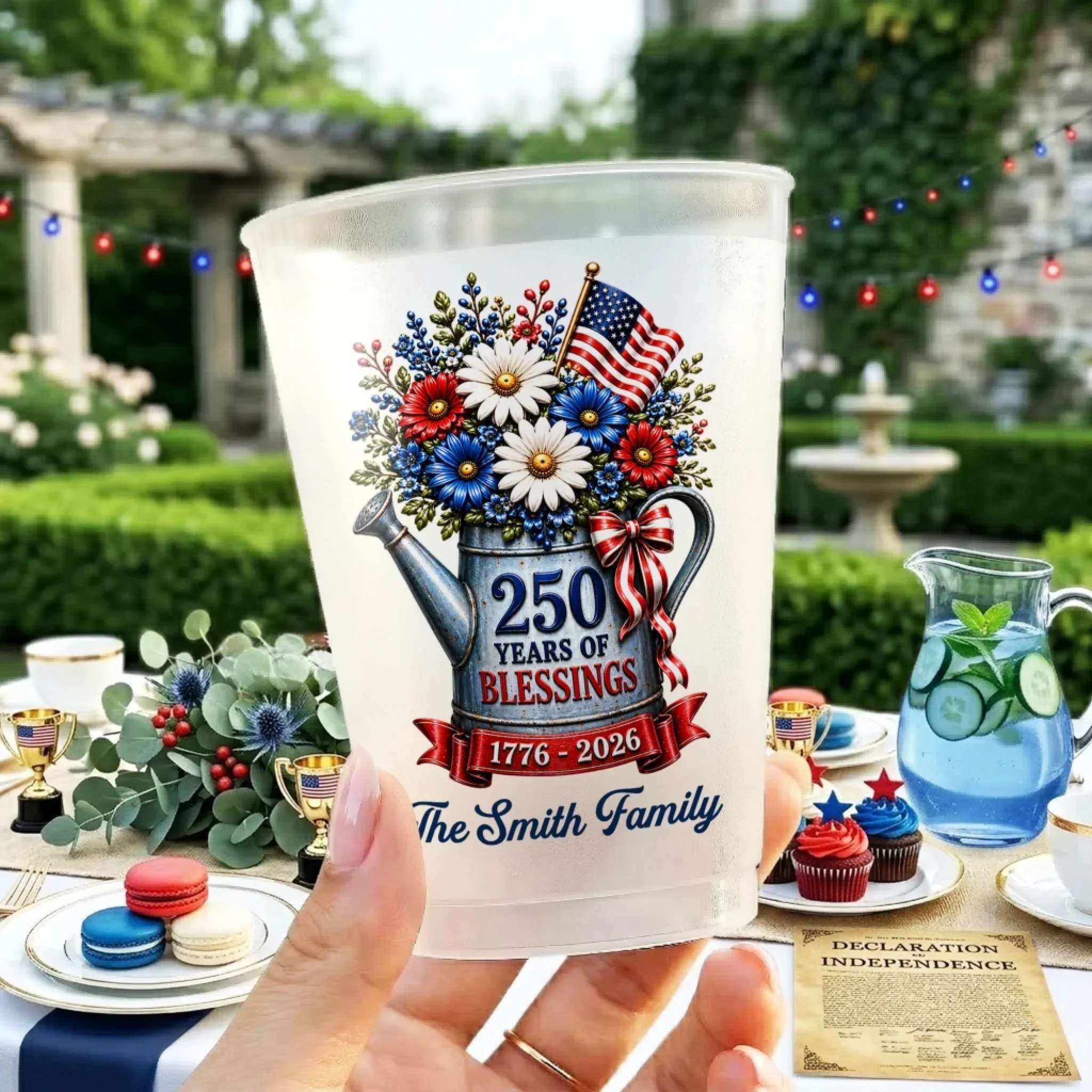 Land Of The Free Cheers - Personalized Frosted Cups - Patriotic Gift For Family - Image 2