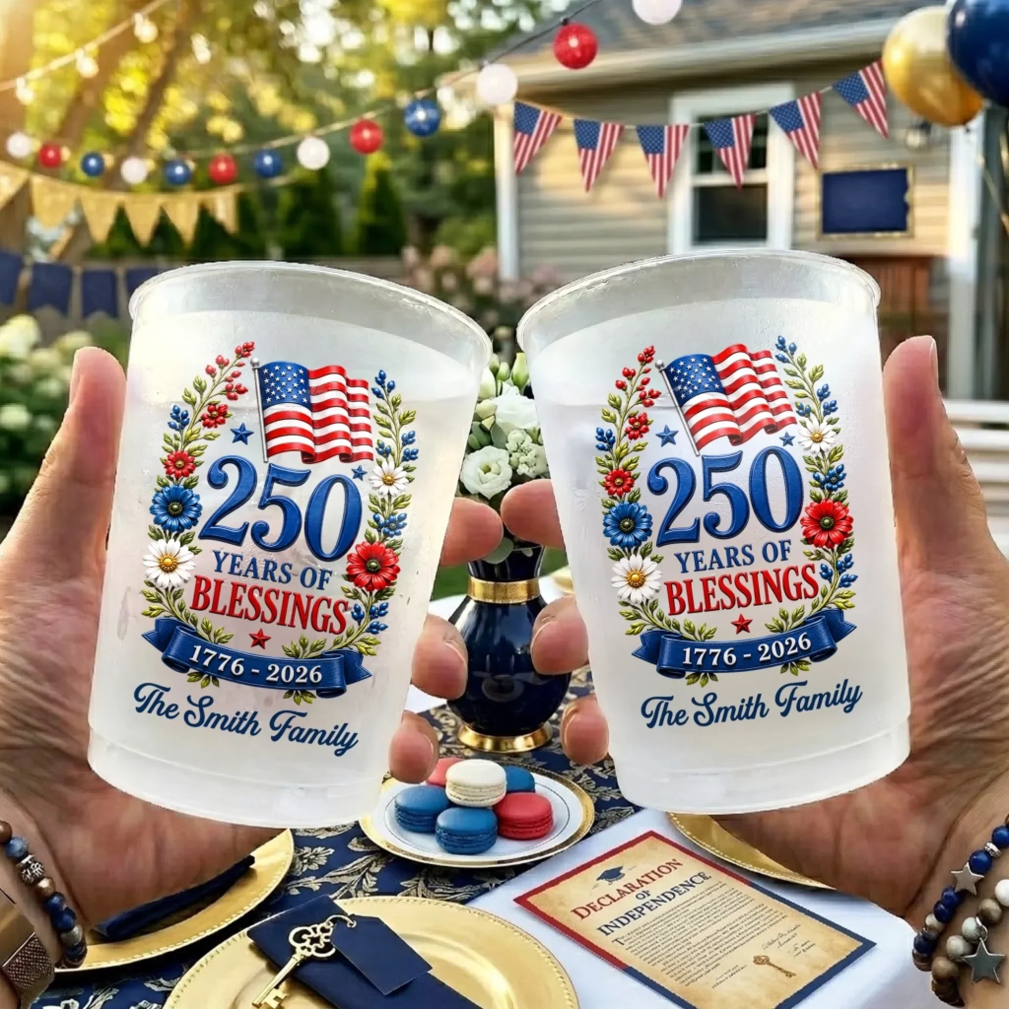 Land Of The Free Cheers - Personalized Frosted Cups - Patriotic Gift For Family - Image 3