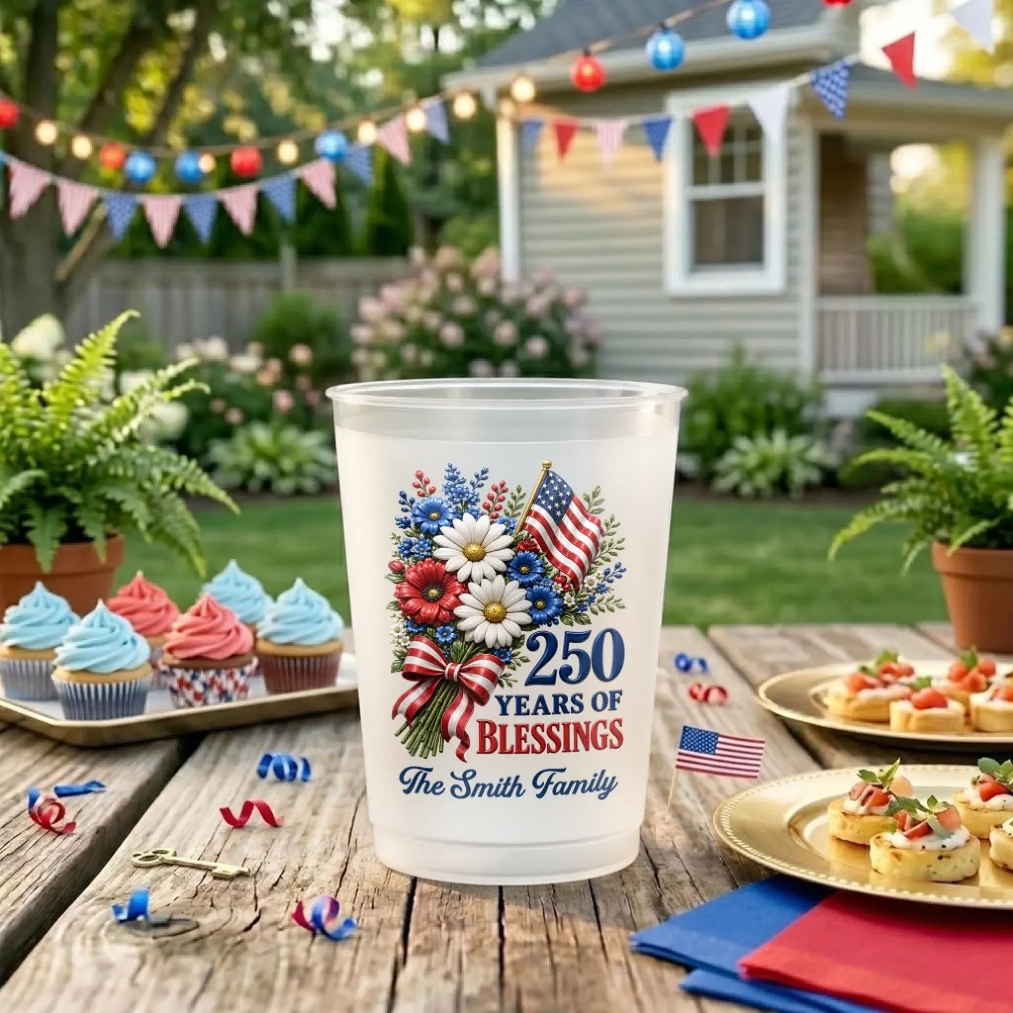 Land Of The Free Cheers - Personalized Frosted Cups - Patriotic Gift For Family - Image 4