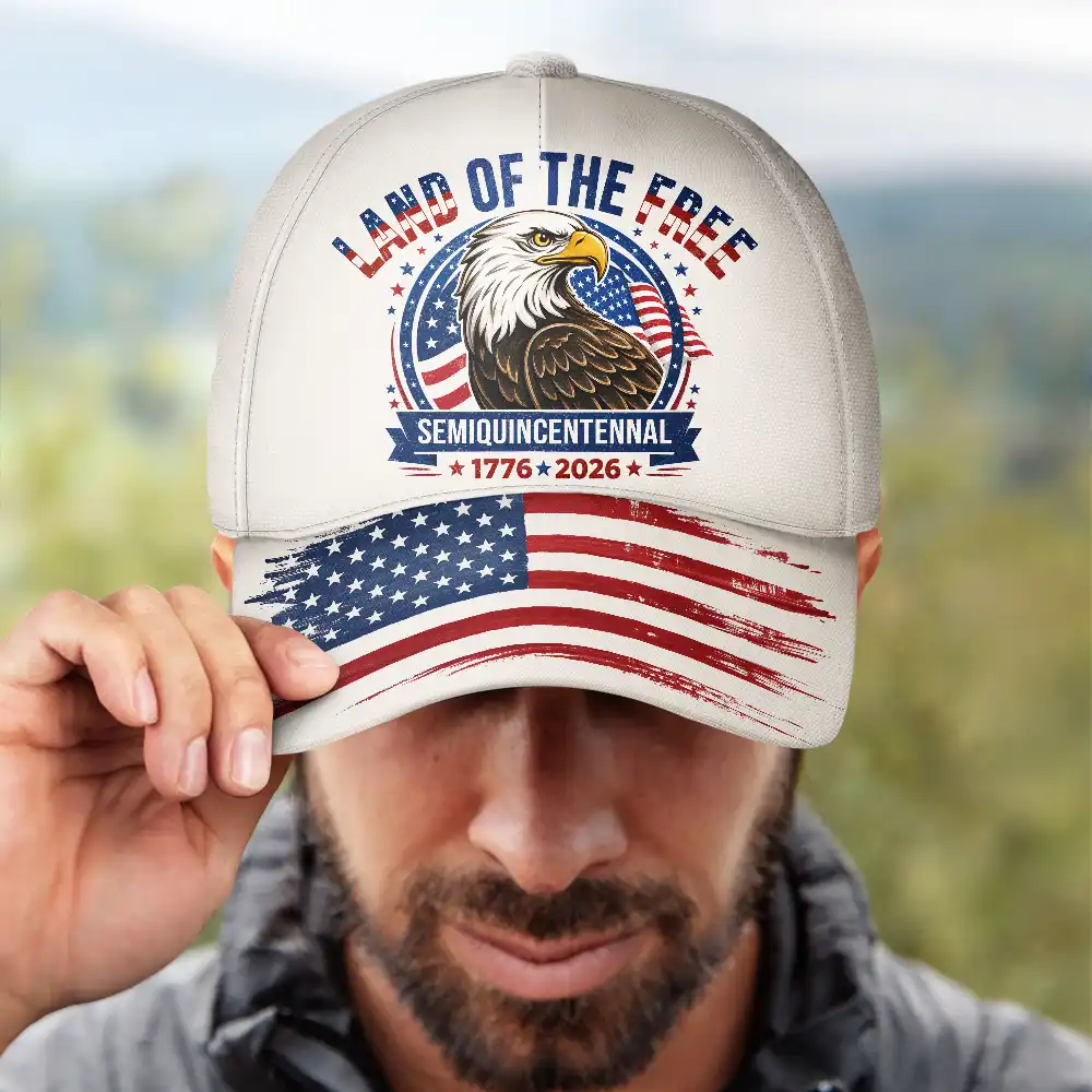 Land Of The Free Semiquincentennial Eagle - Personalized Classic Cap - Gift For Family - Image 4