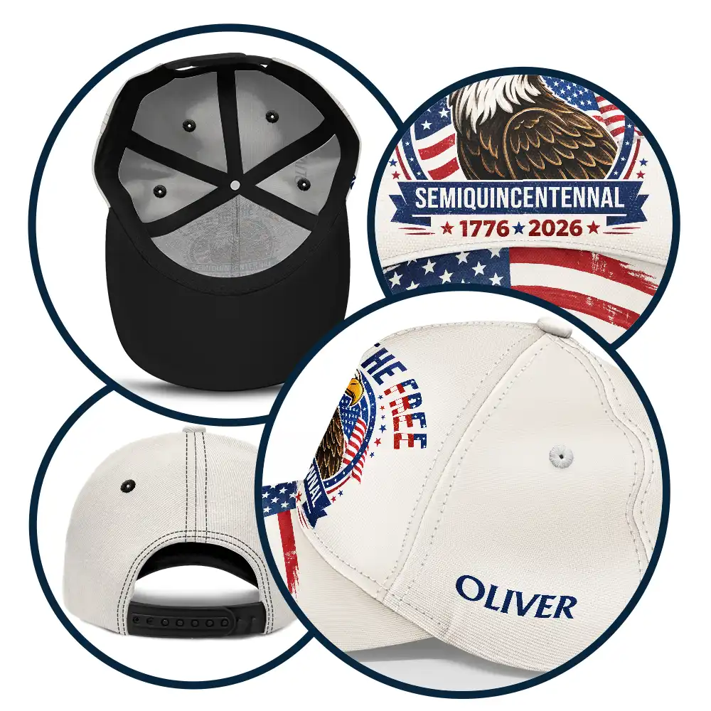 Land Of The Free Semiquincentennial Eagle - Personalized Classic Cap - Gift For Family - Image 6