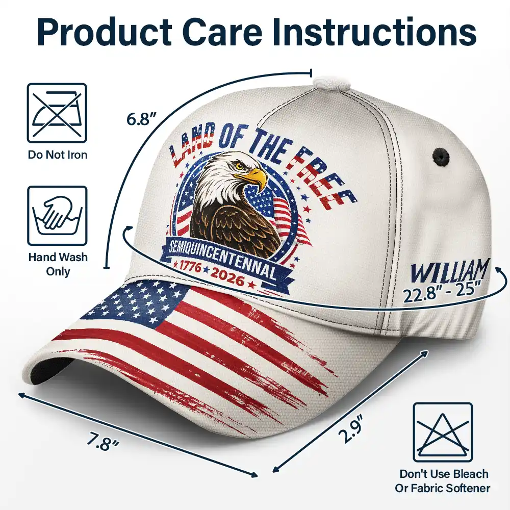 Land Of The Free Semiquincentennial Eagle - Personalized Classic Cap - Gift For Family - Image 7