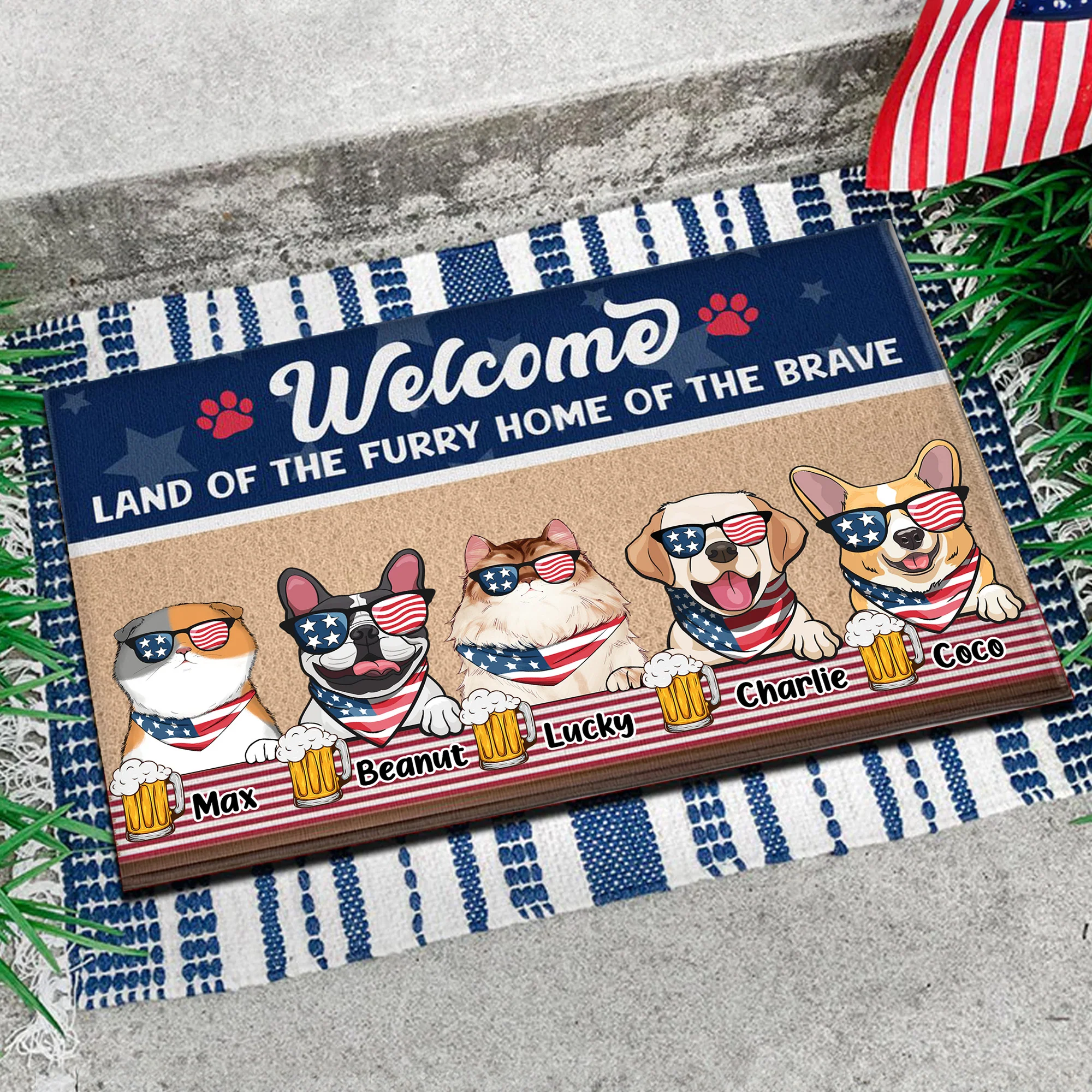 Land Off The Furry Home Of The Brave 4th July - Gift For Pet Lovers - Personalized Door Mat - Image 3